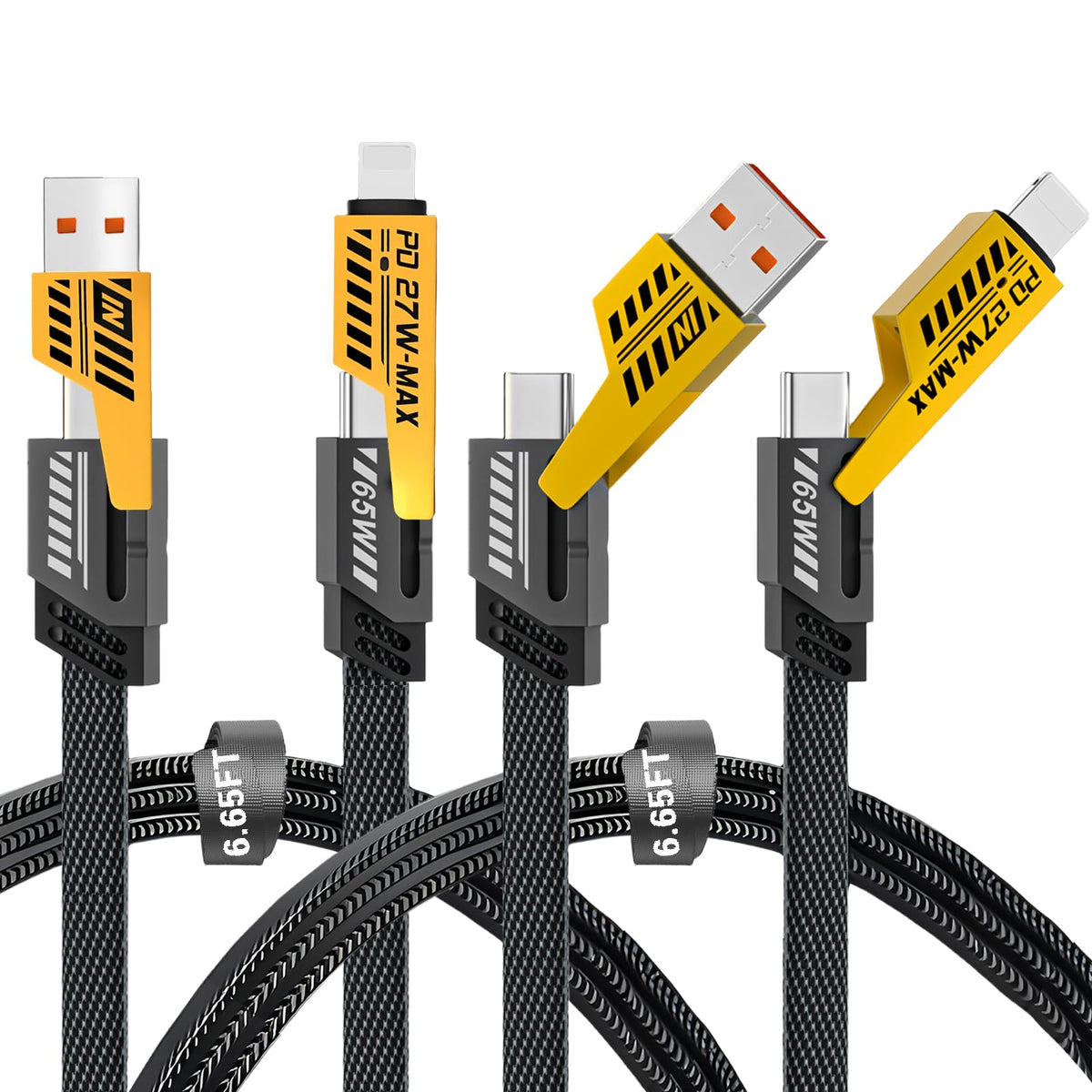 Gartmost 2Pack 4 In 1 Fast Charging Cable, Transferring Data, 6.65 Ft, Braided Cable 65W, Usb C Usb A And Ip, Multiple Charging