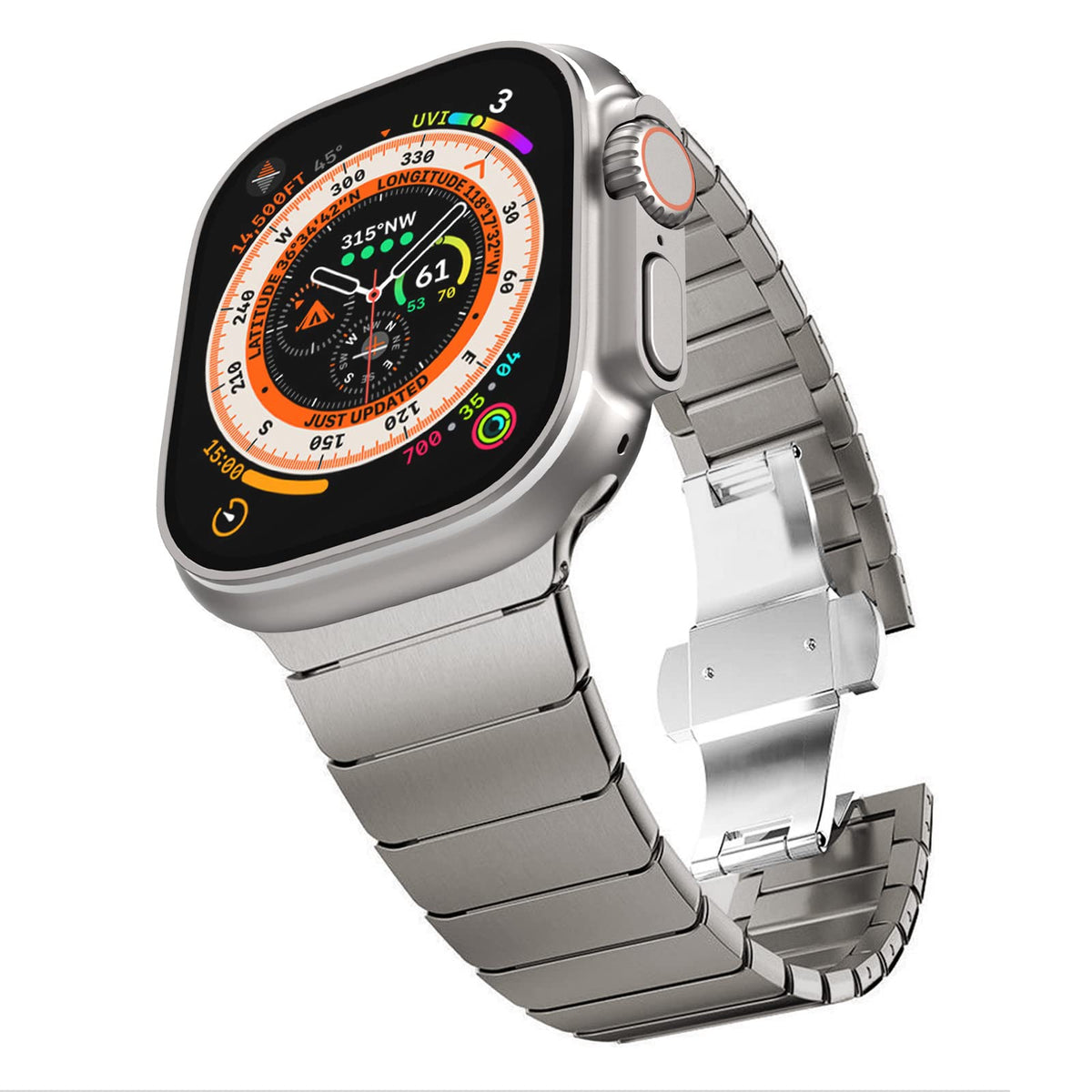 Chanchy Stainless Steel Band For Apple Watch Ultra/Ultra 2 Link Bracelet 49Mm 44Mm 45Mm 42Mm, Metal Strap With Folding Clasp For
