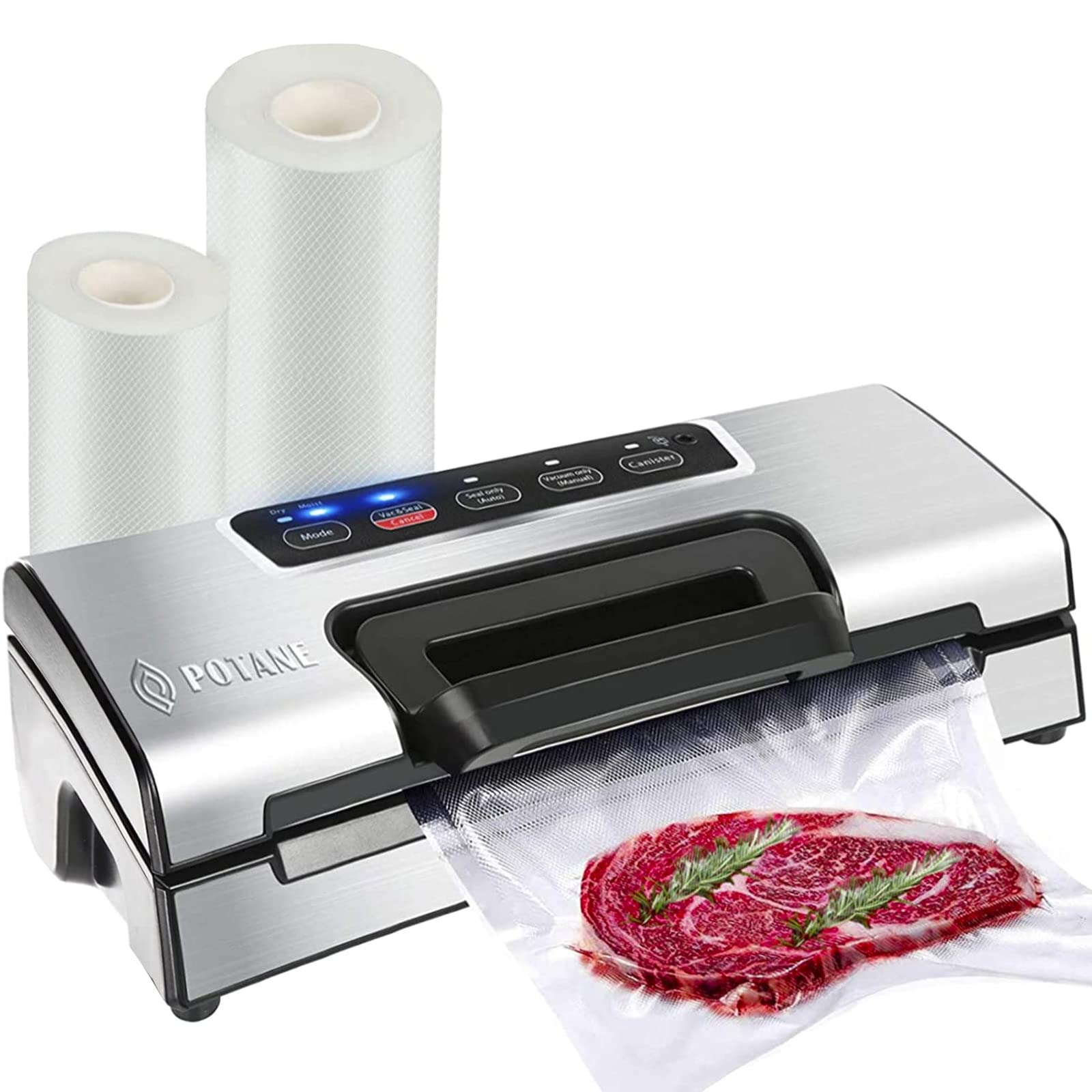 Potane Precision Vacuum Machine,Pro Food Sealer with Built-in Cutter and Bag Storage(Up to 20 Feet Length), Both Auto&Manual Opt
