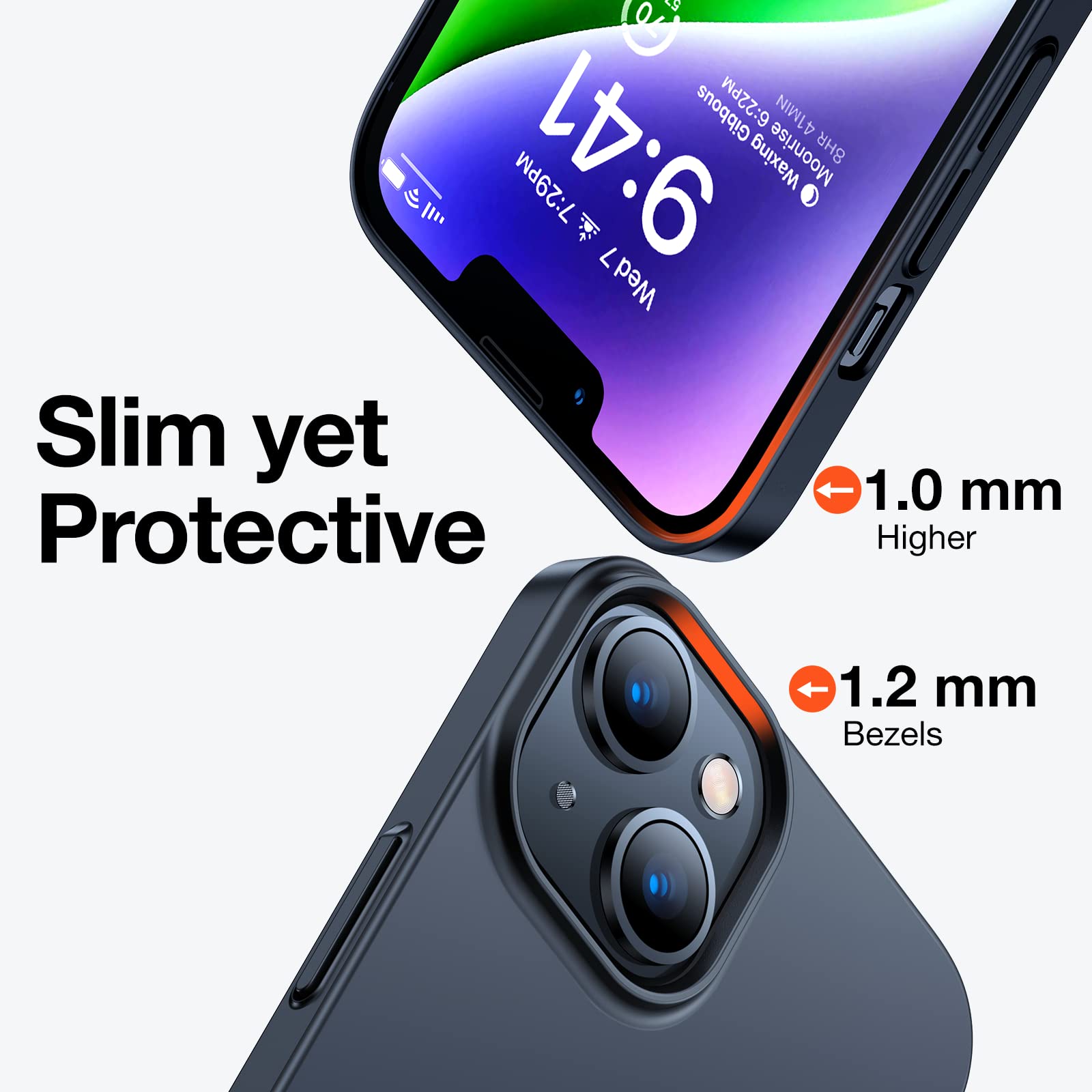 Torras Slim Fit For Iphone 14 Plus Case, [Ultra Thin As No Case] [Velvety Touch] Iphone 14 Plus Black Case With Anti Scratch Pro