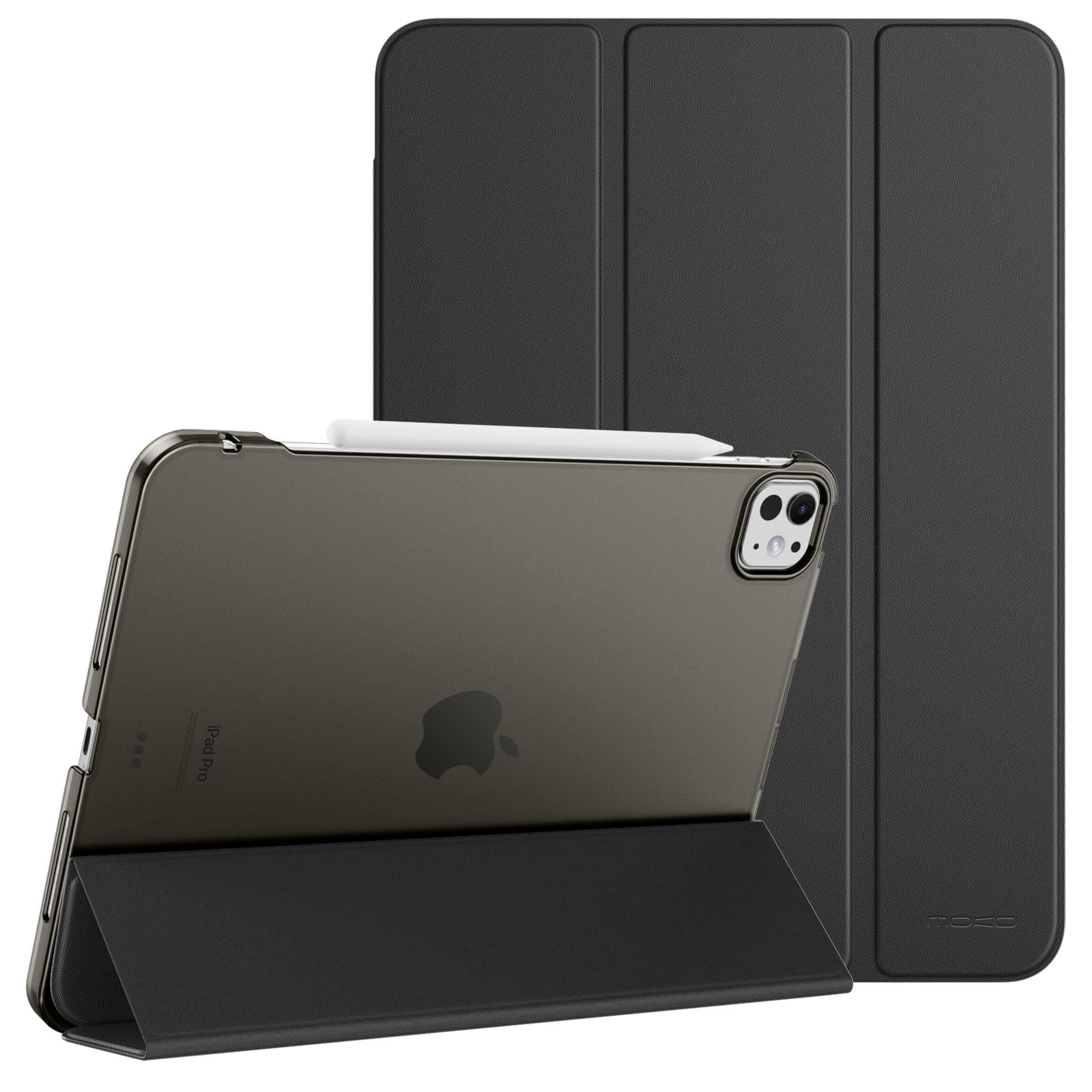 MoKo for iPad Pro 11 Inch Case M4 2024 (5th Gen), Ultra Slim Stand Case with Hard PC Translucent Back Shell Cover for iPad Pro 11'' 2024 Model (A2836/A2837/A3006), Support Apple Pencil Pro, Black