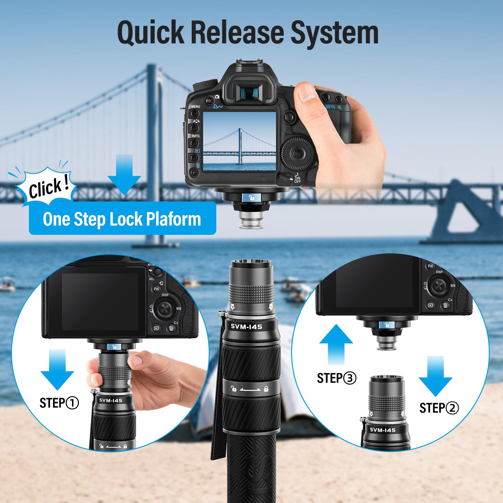 Sirui Svm 145 Rapid Monopod With Feet, 57� Professional Carbon Fiber Camera Monopod, One Step Rapid Height Adjustment, Lightweight Travel Monopod For Dslr Camera, Modular 3 In 1, Max Load 22Lbs