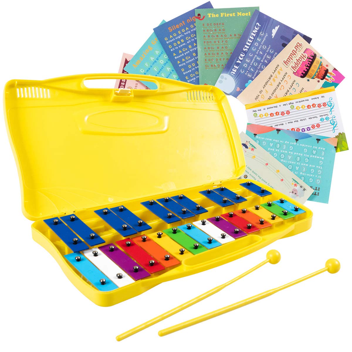 Costzon 25 Note Xylophone W/Case, Colorful Musical Toy W/Clear Tuned Metal Keys, 2 Child Safe Mallets, Perfectly Tuned Instrumen