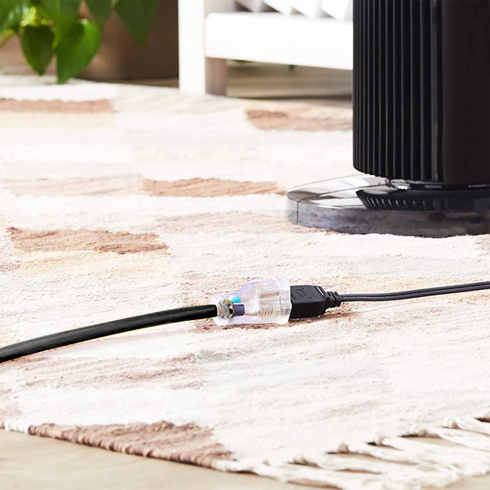 Honderson 30Ft Lighted Outdoor Extension Cord   10/3 Sjtw Heavy Duty Black Extension Cable With 3 Prong Grounded Plug For Safety