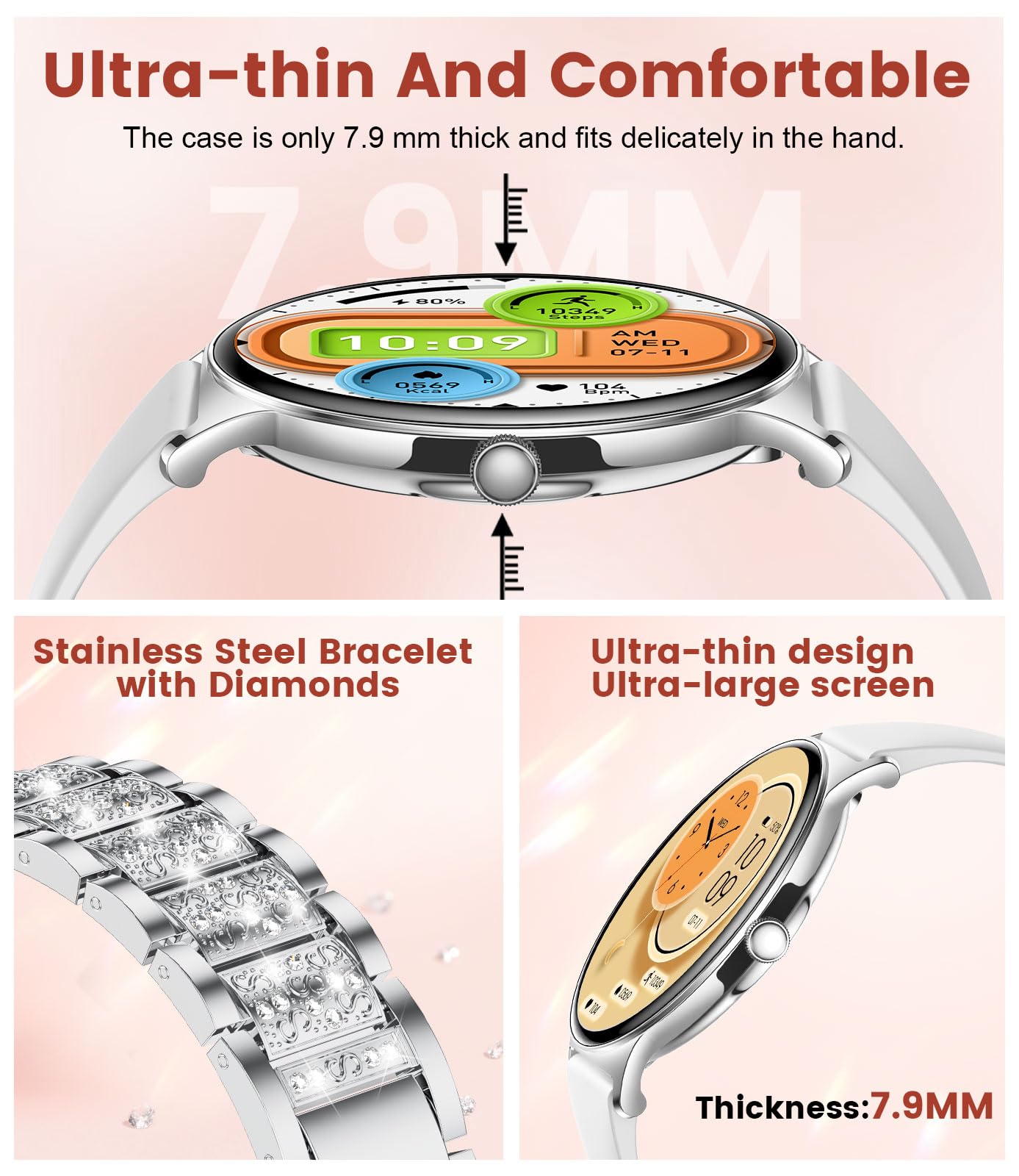 Lige Smart Watch For Women(2 Bands), Ultra-Thin 1.43 '' Hd Amoled Smartwatch For Android Ios,Fitness Tracker With 120+ Sport Mod