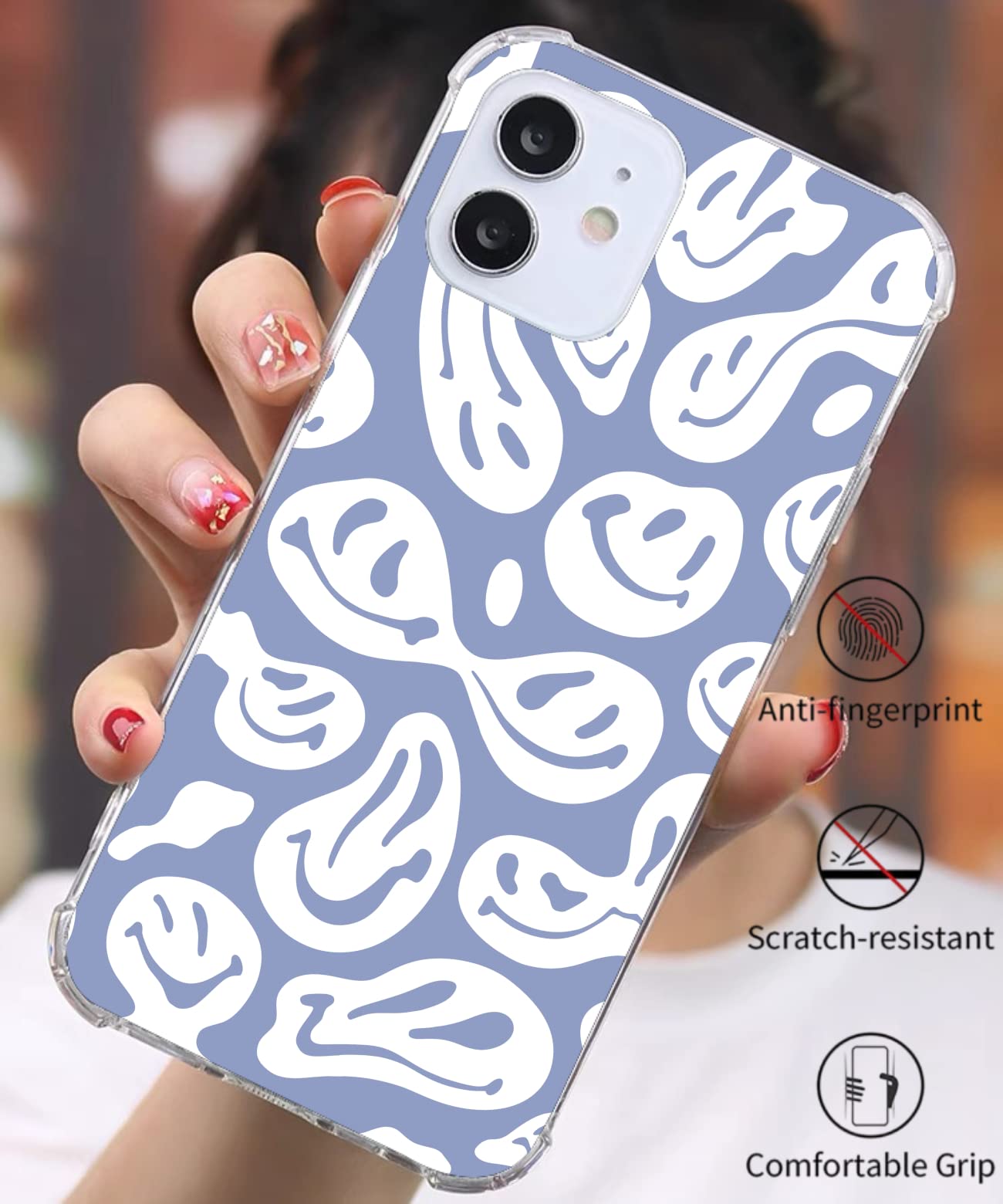 Blue White Trippy Smile Face Phone Case For Iphone 11, Cute Funny Melted Face Case For Girls Women Boys Men, Unique Trendy Tpu B