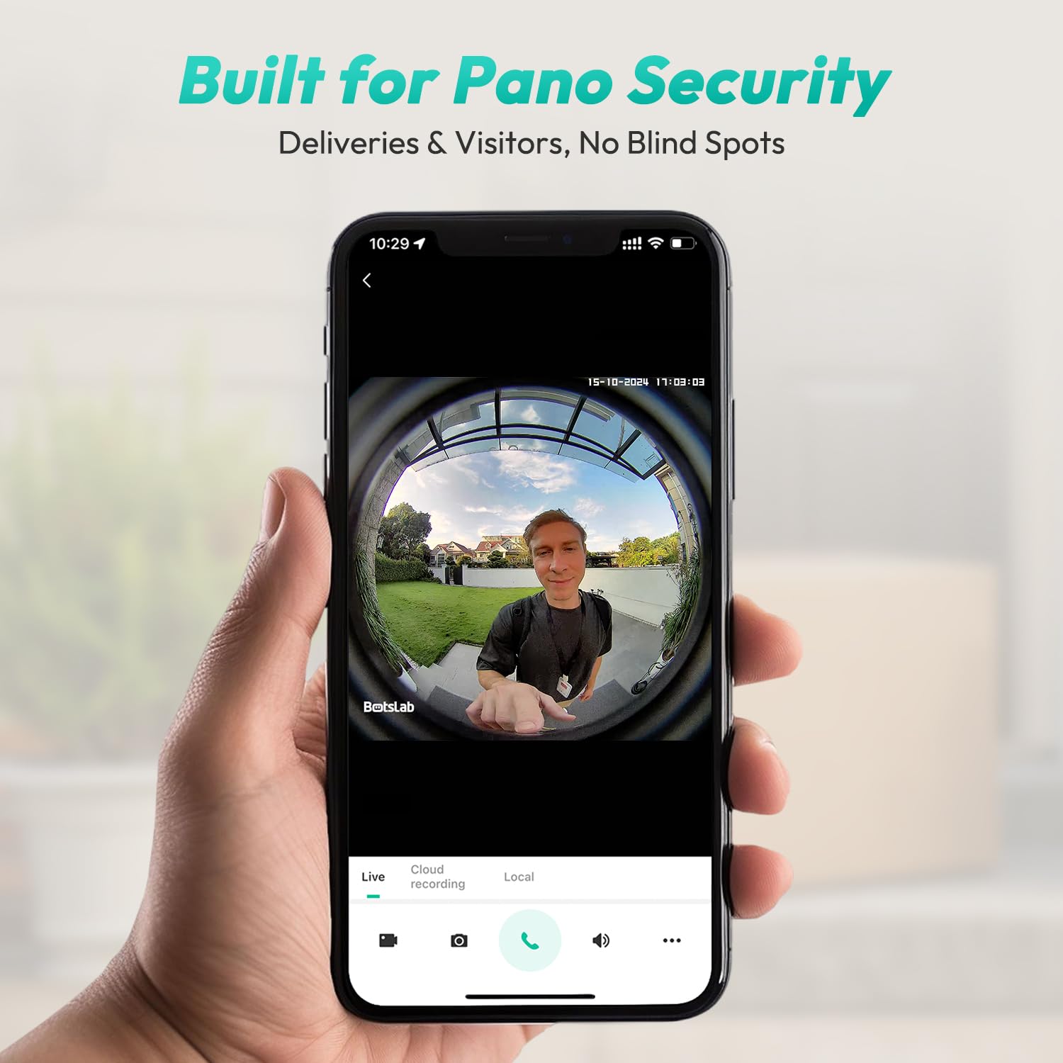 Botslab Doorbell Camera Wireless, 360 Panoramic View, No Monthly Fee, 1:1 Head To Toe, 5Mp Video Doorbell Battery, 2.4Ghz Wi Fi