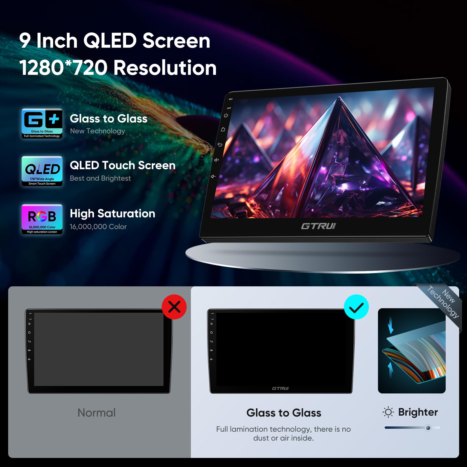 Gtrui 9 Inch Qled Touch Screen 4+64Gb Android Car Stereo For Dodge Ram 1500 2500 3500 2013 2018,Wireless Carplay Auto 5G Wifi Bl