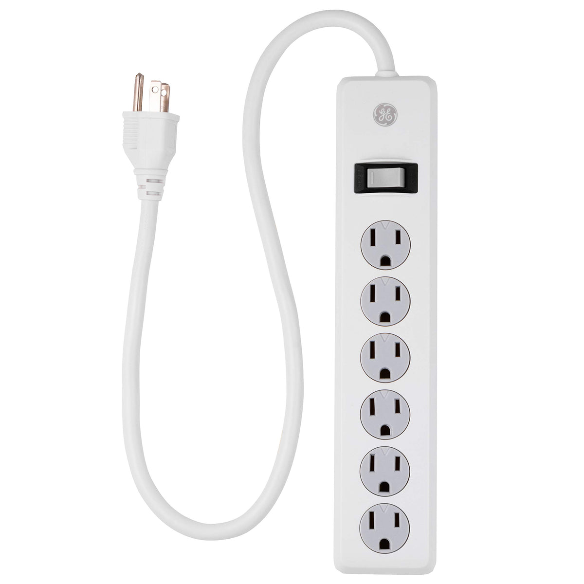 Ge 6-Outlet Surge Protector, 2 Ft Extension Cord, Power Strip, 450 Joules, Heavy Duty Plug, Twist-To-Close Safety Covers, Ul Lis