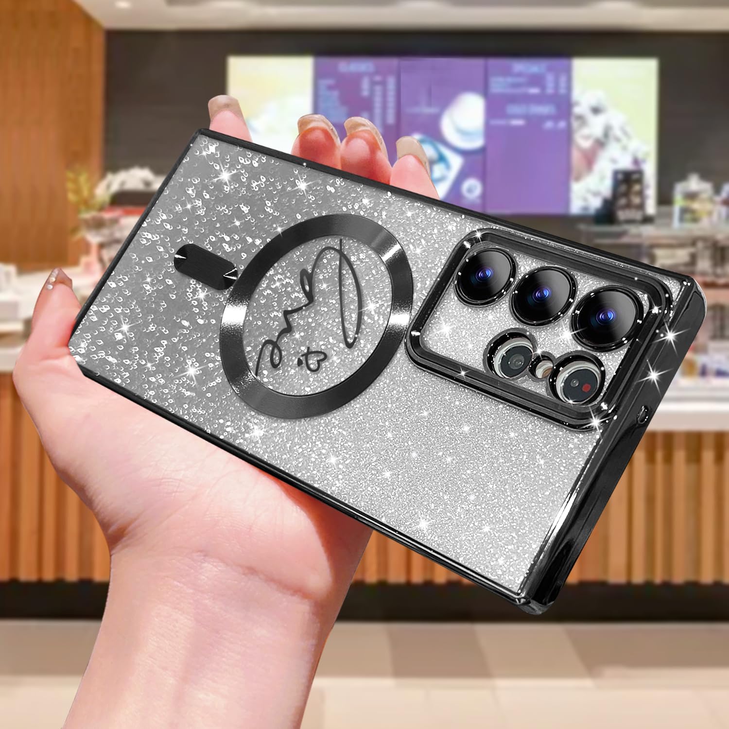 Zonrw For Samsung Galaxy S22 Ultra Case Magnetic,For Women Girl Soft Cute Luxury Love Heart Plating Bling Gradient Glitter Phone