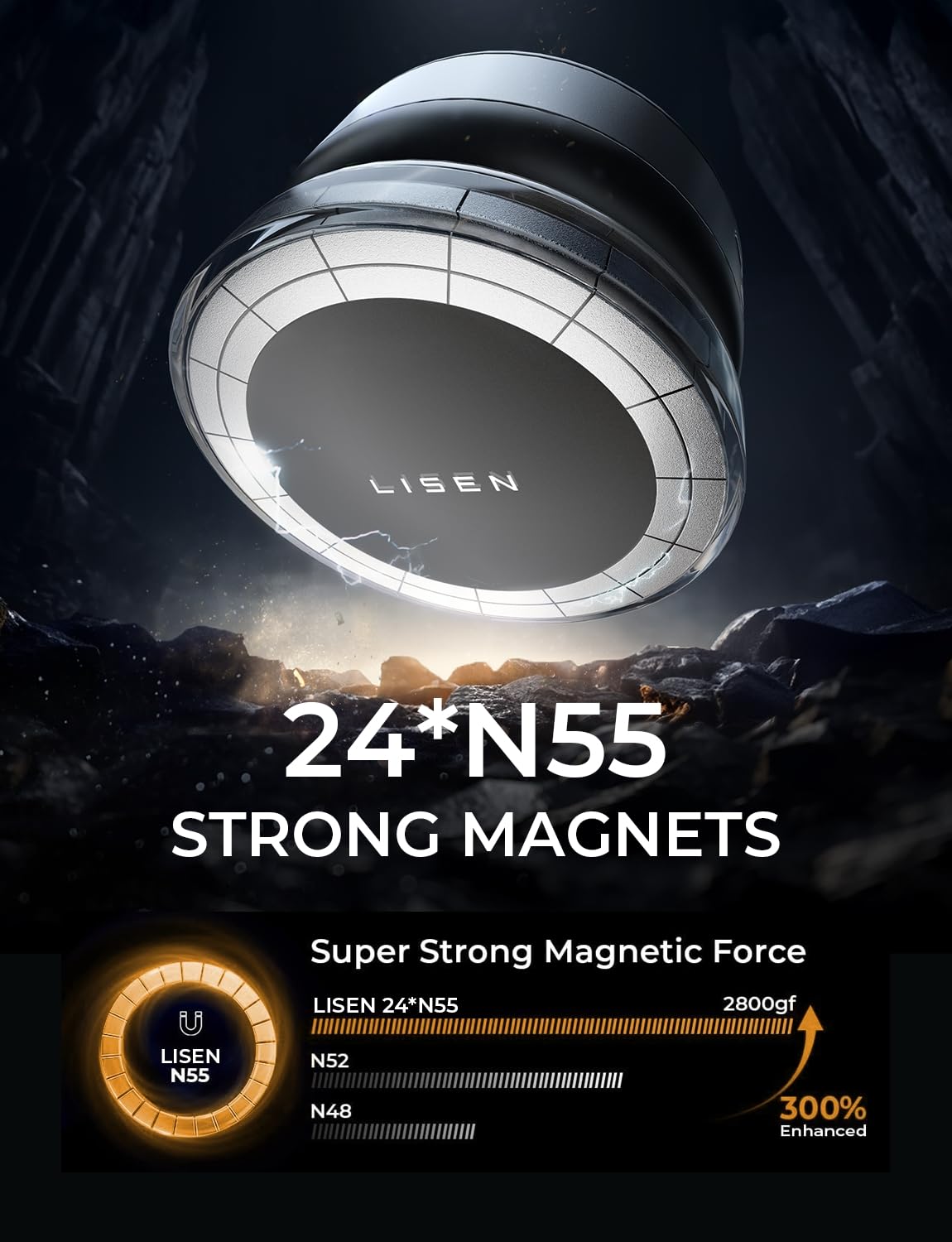 Lisen Portable Vacuum Magnetic Phone Holder Stand, Electric Vacuum Suction Phone Holder For Magsafe, Suction Cup Phone Mount Fol