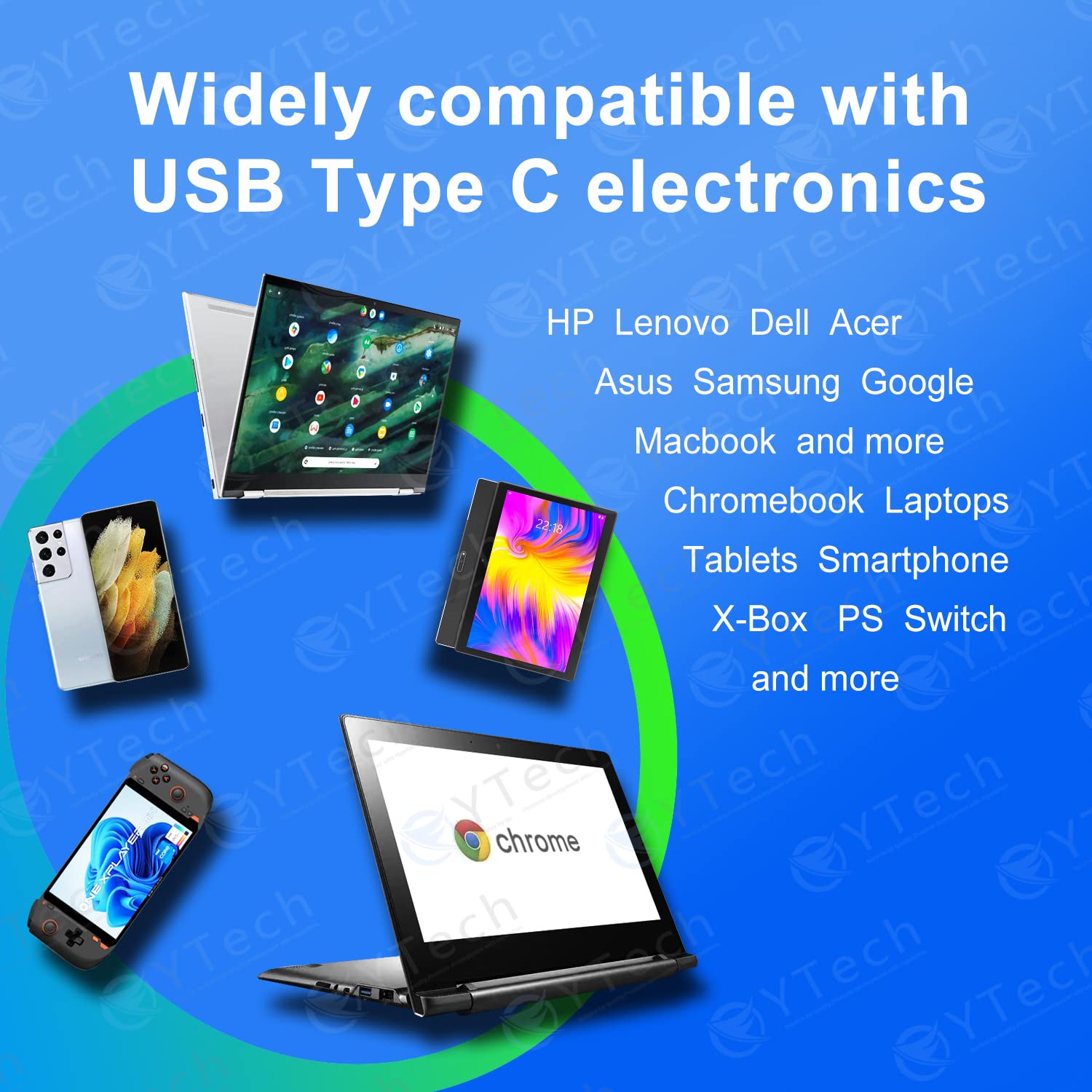 Ytech 65W 45W Usb C Laptop Charger Type C Computer Fast Charger Power Adapter,Replacement For Lenovo,Dell,Acer,Asus,Google Chromebook Thinkpad Yoga Elitebook Xps Latitude,Samsung,Macbook And More