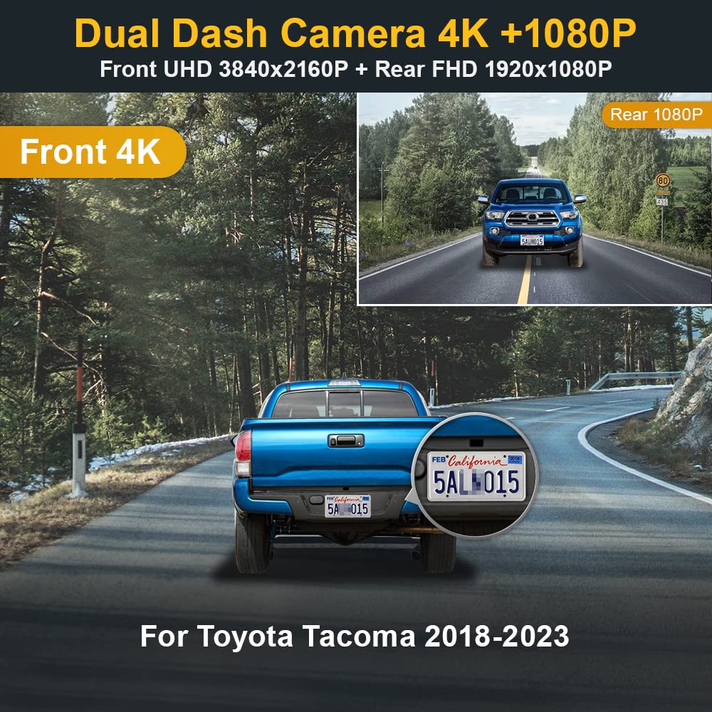 Fitcamx Front 4K And Rear 1080P Dash Cam Adapts For Toyota Tacoma 2018 2019 2020 2021 2022 2023 Limited Trd Sport Off Road Pro S