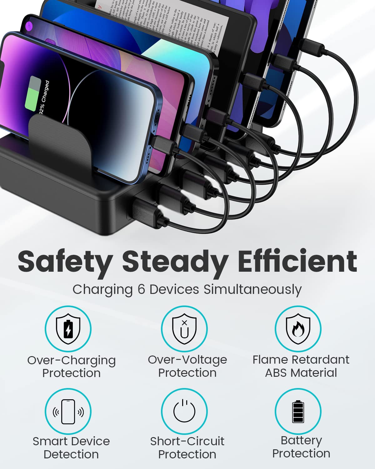Creative Design Charging Station, 50W 6 Ports Multi Charger Station With 6 Charging Cables, Charging Dock For Multiple Devices,