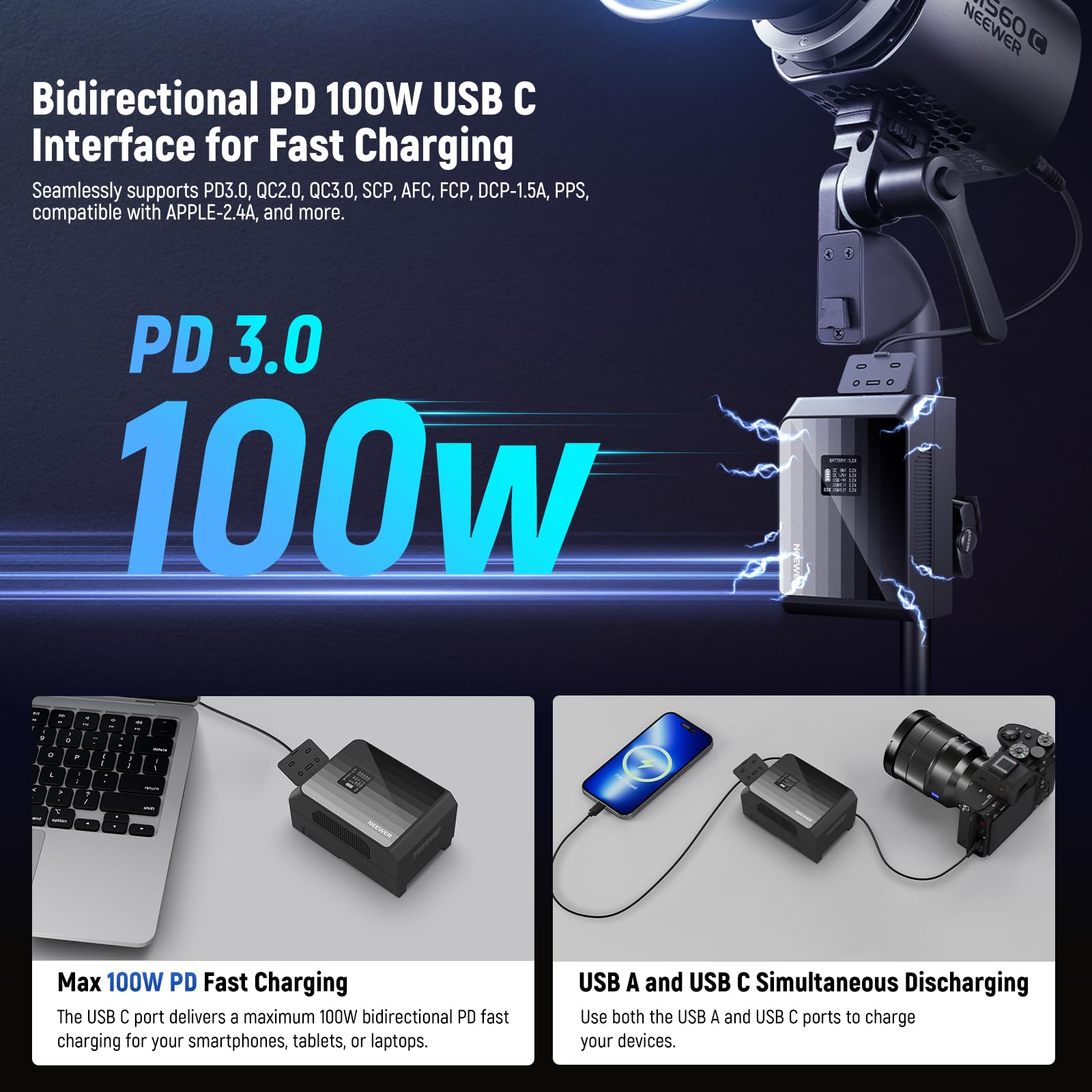 Neewer Mini V Mount Battery Ps099Ep, 6800Mah 99Wh 14.5V V Lock Battery With 100W Pd Fast Charging, Dual Usb C/D Tap/Bp/Usb A/Dua