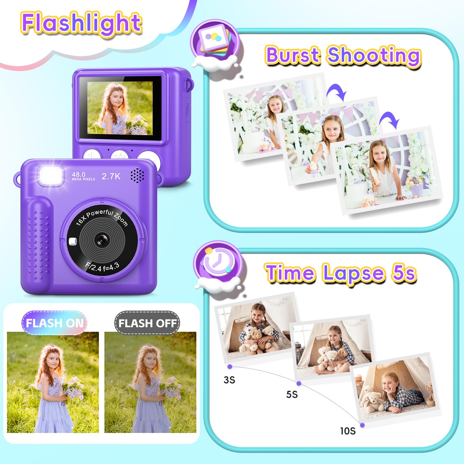 Greenkinder Kids Camera Instant Print, Christmas Birthday Gifts For Boys Girls Age 3 12, 2.4 Inch/1080P Kids Digital Cameras, Po
