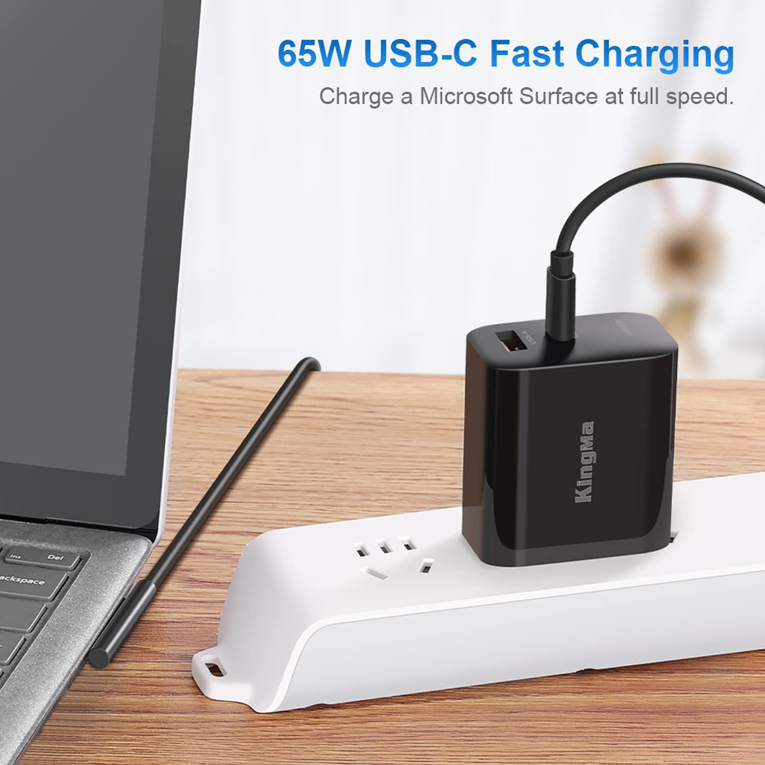 King Ma 65W Surface Pro Charger, Microsoft Surface Pro 7 Charger Usb C Pd Gan Laptop Power Adapter 2 Port Travel Portable Wall C