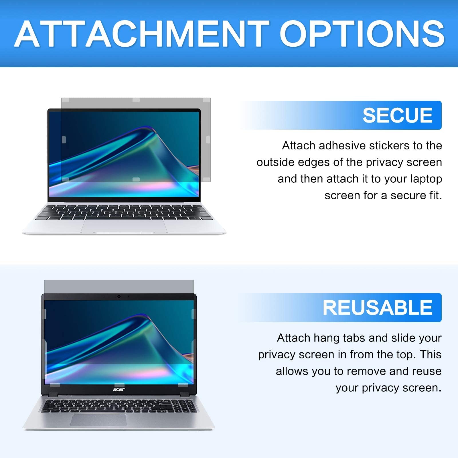 17 Inch Laptop Privacy Screen Filter For 16:10 Widescreen Display 14.5''X9.1''   Laptop Screen Privacy Shield And Anti Blue Ligh