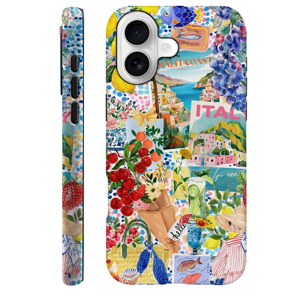 Compatible with iPhone 17,Durable & Shockproof Phone Case Cover Design - Grapes Coast Collage Watercolor Dots