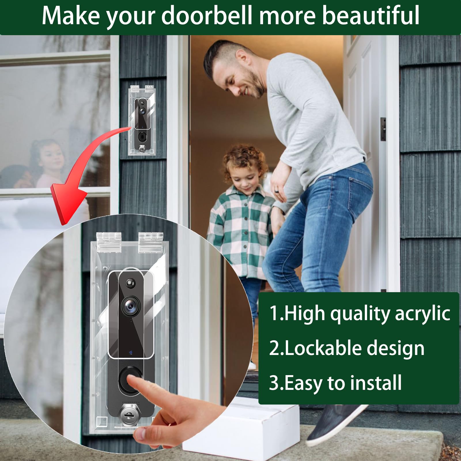 Groword Anti Theft Video Doorbell Mount Compatible With Most Video Doorbell, Acrylic,Highly Transparent Doorbell Lock Box Kit Fo