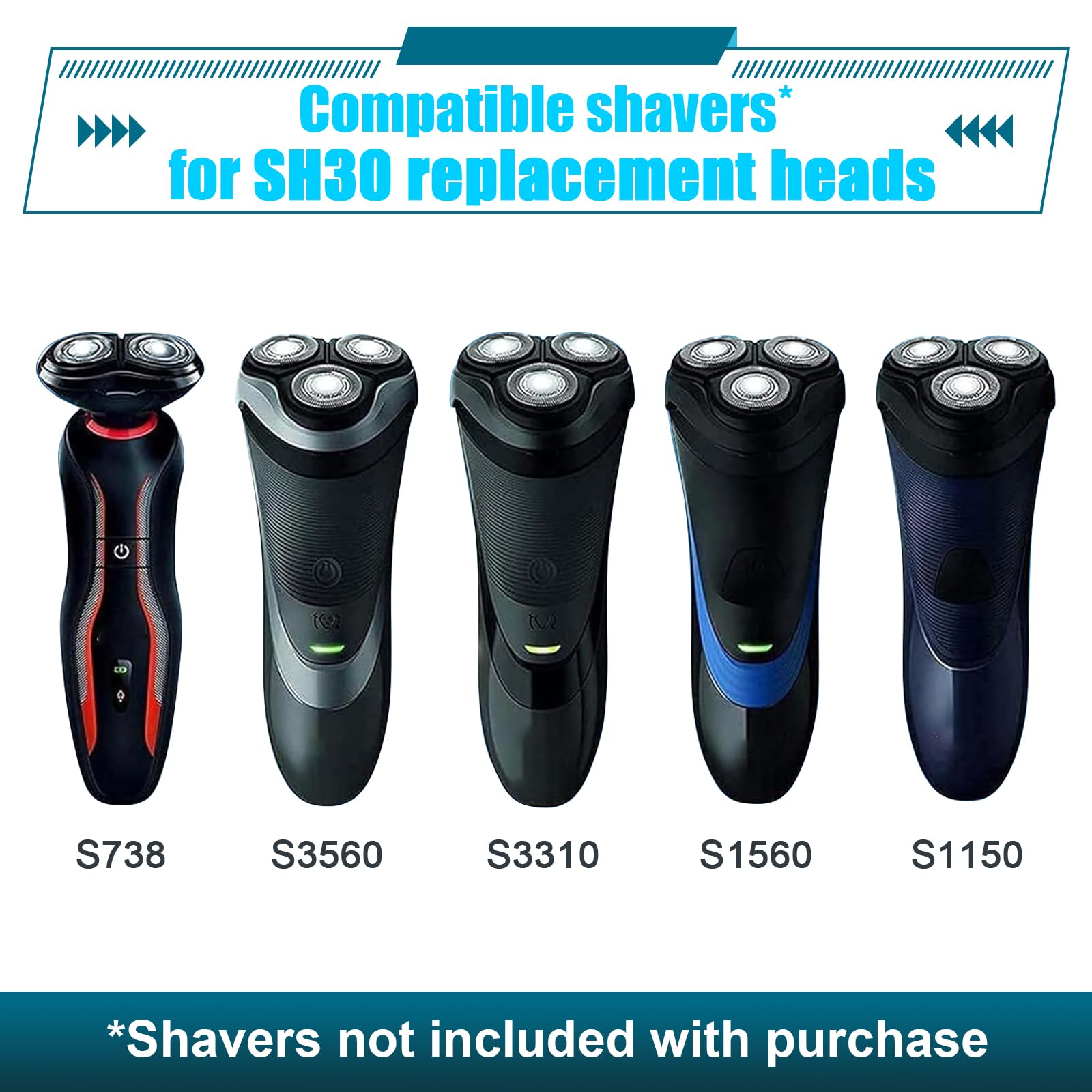 9 Pack Sh30 Replacement Head Compatible With Philips Norelco Series 3000,2000,1000 And S738, Upgraded Sh30 Compatibility Double