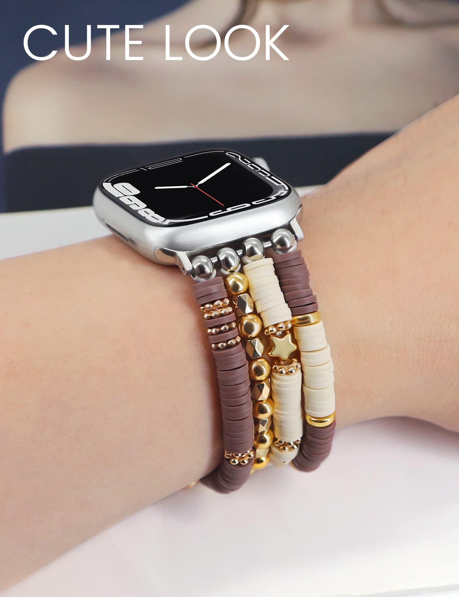 Jr.Dm Beaded Bracelet Compatible With Apple Watch 42Mm 44Mm 45Mm 46Mm For Women, Fashion Dressy Jewelry Watch Strap Stretchy Han
