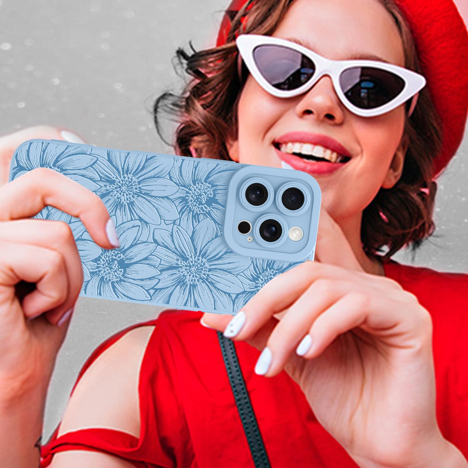 Mzelq For Iphone 16 Pro Max Case Case, Silicone Black Floral Flowers Sunflowers Cute Pattern, Camera Protection Soft Slim Phone