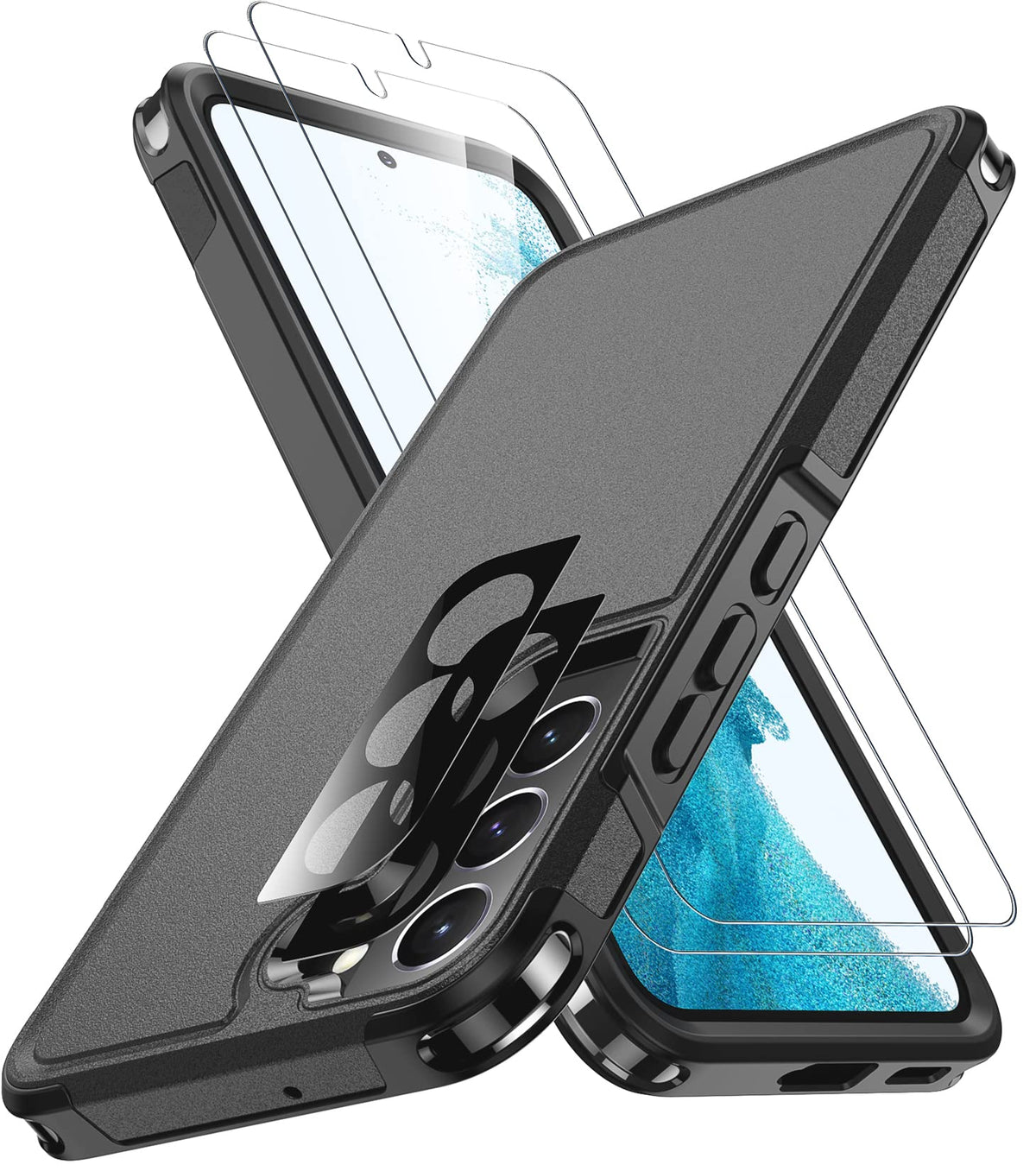 Spidercase For Samsung Galaxy S22 Case, [10 Ft Military Grade Drop Protection],2 Pack [Tempered Glass Screen Protector+Camera Le