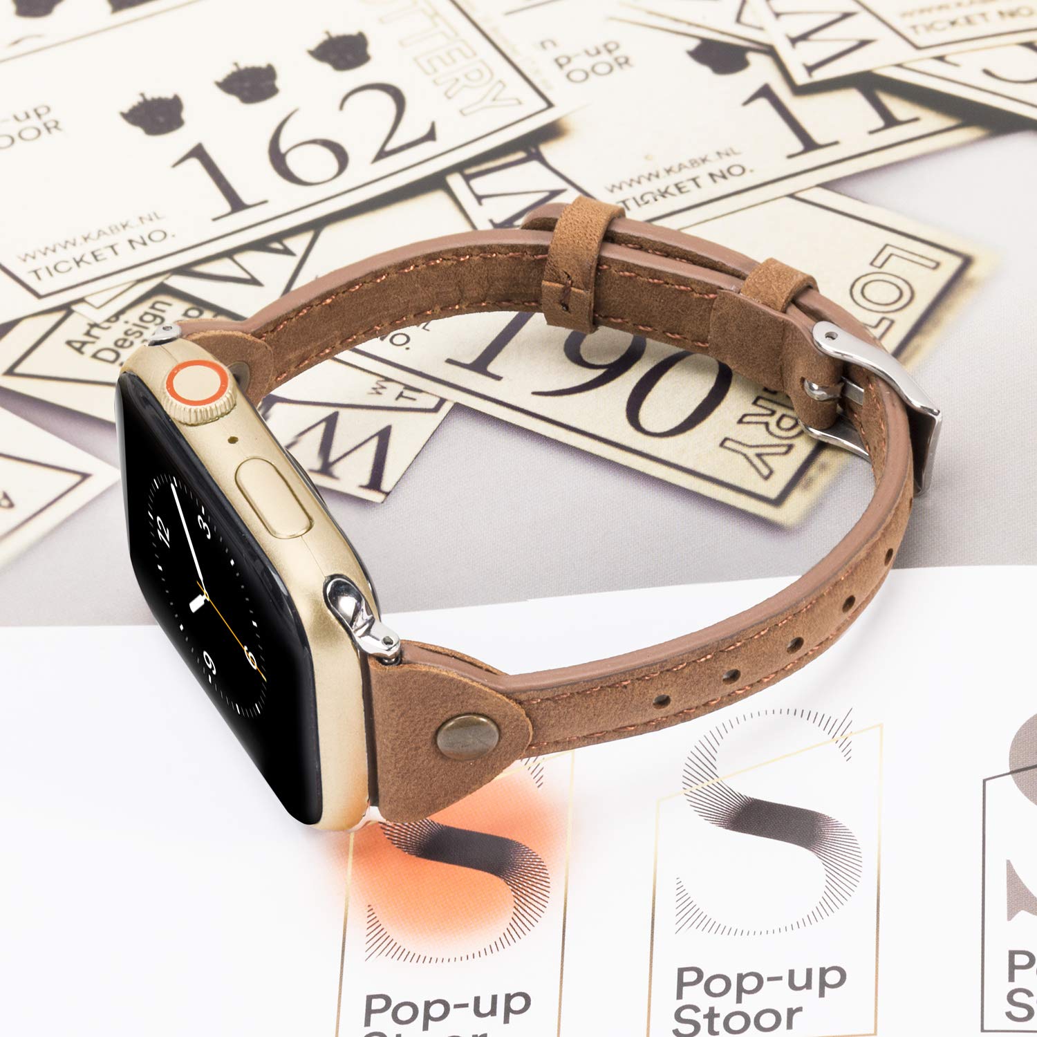 Wearlizer Scrub Deep Brown Leather Compatible With Apple Watch Thin Leather Band 38Mm 40Mm 41Mm For Iwatch Se Women Men Stylish