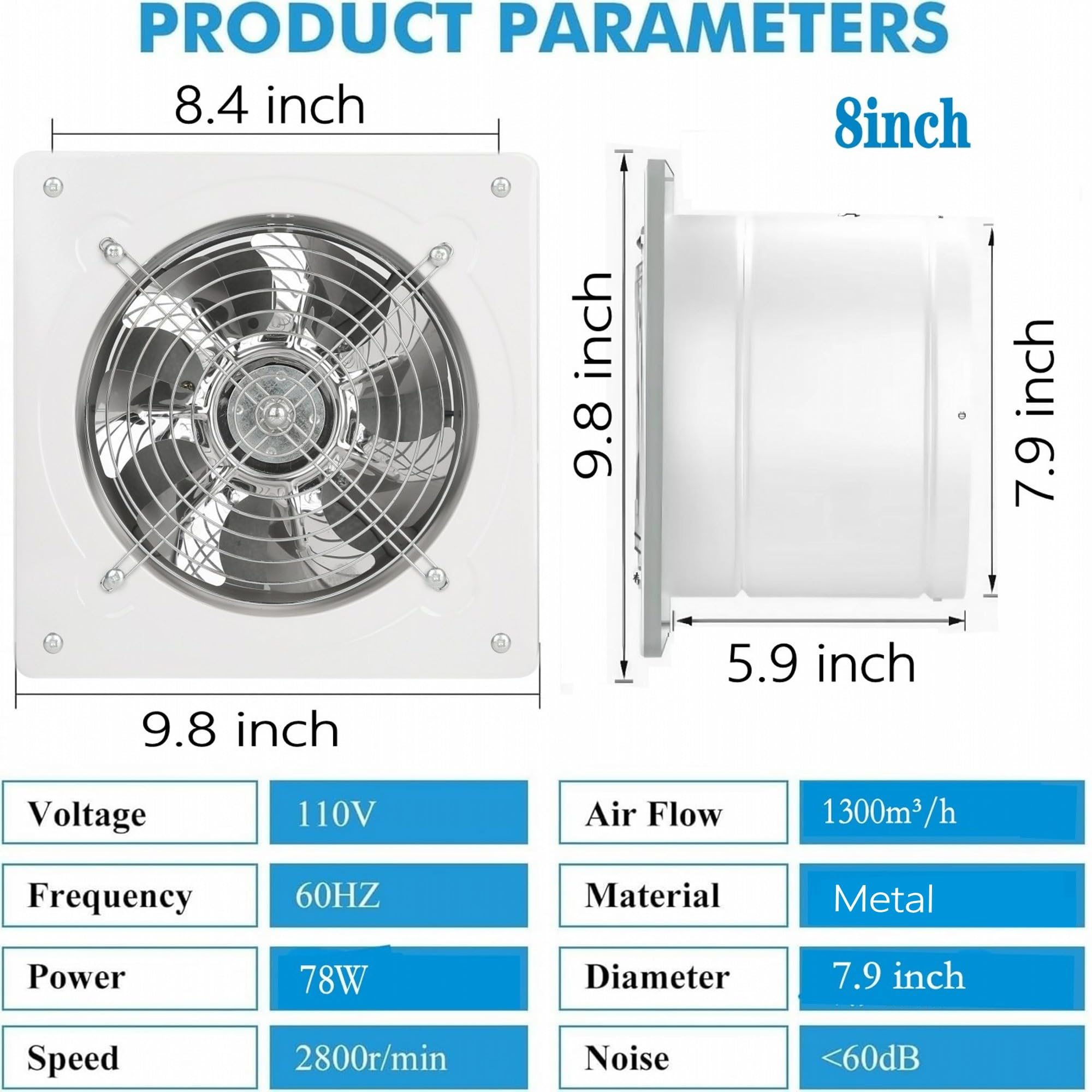 Aydomer 8 Inch Exhaust Fan Metal Ventilation Fan With Switch Window And Wall Mounted Extractor Warehouse Fan With Check Valve Fo