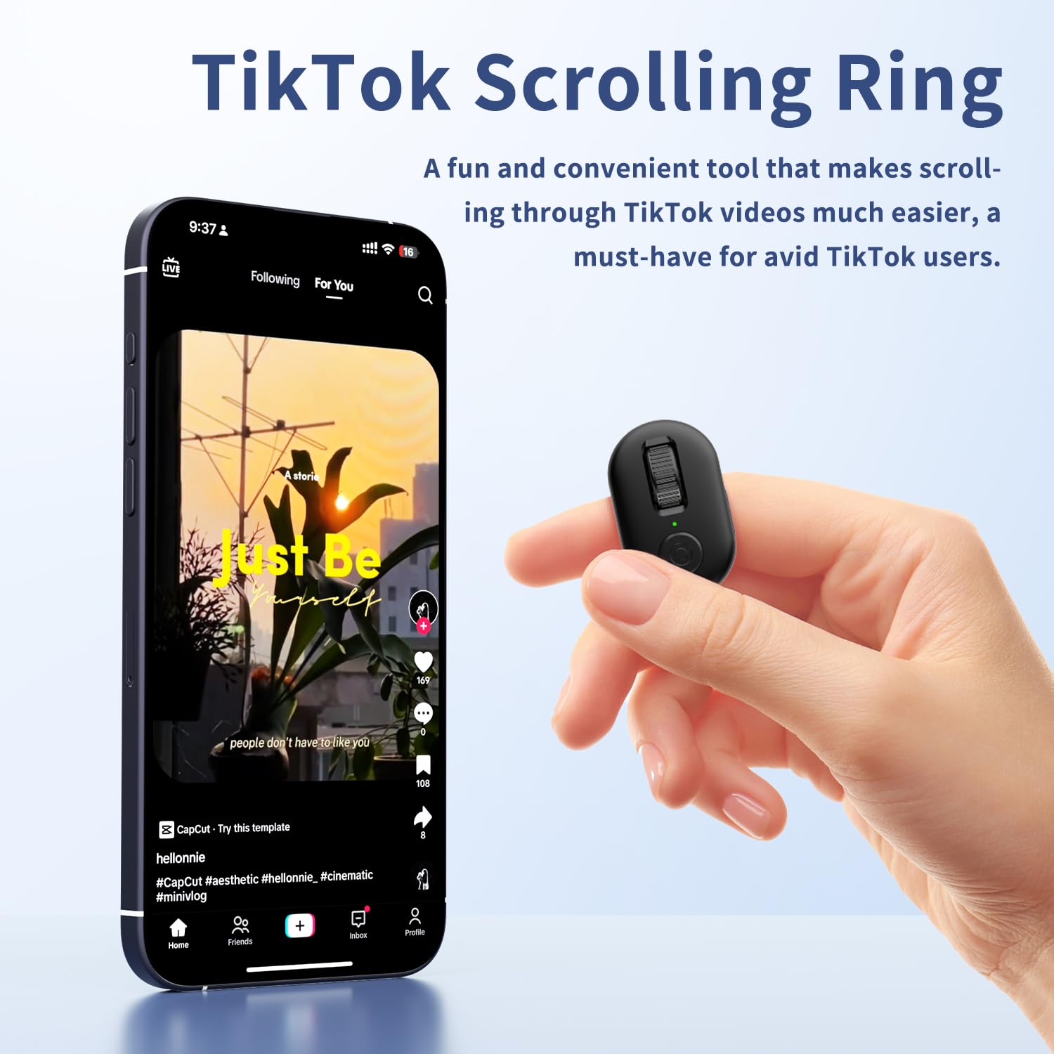 Kinmates Tiktok Scrolling Ring, Page Turner For Ipad & Android Tablet Ebook Reading, Bluetooth Connected, Remote Control For Iph