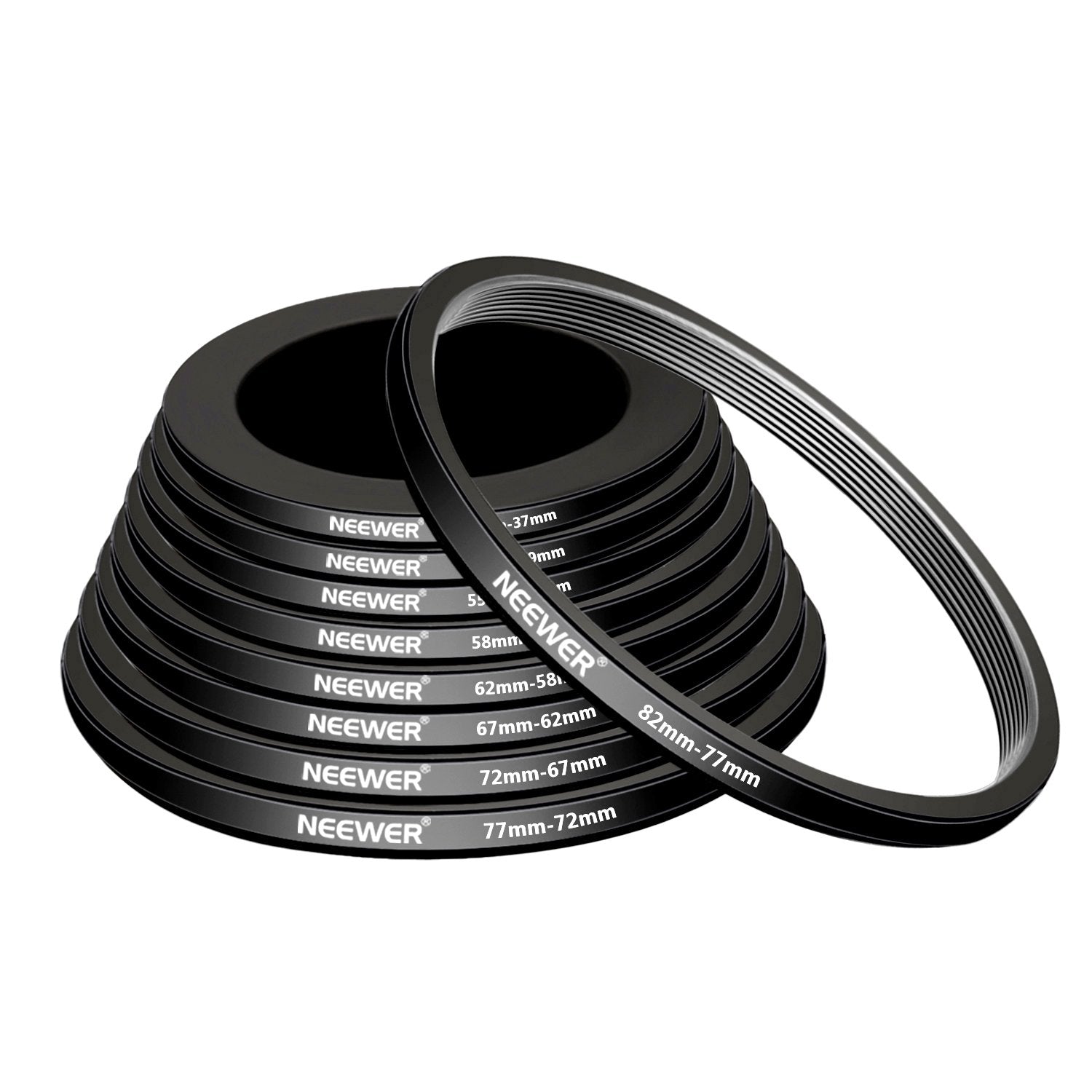 Neewer 18 Pieces Metal Camera Lens Filter Adapter Ring Kit 9 Pieces Step Up Ring+9 Pieces Step Down Ring Set Compatible With Can