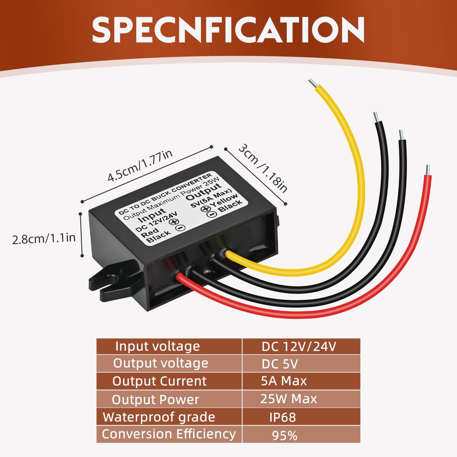 Klnuoxj Dc 24V 12V To 5V 5A 25W Step Down Converter Module Buck Reduced Voltage Regulator Car Power Converter 24 Volt 12 Volt To