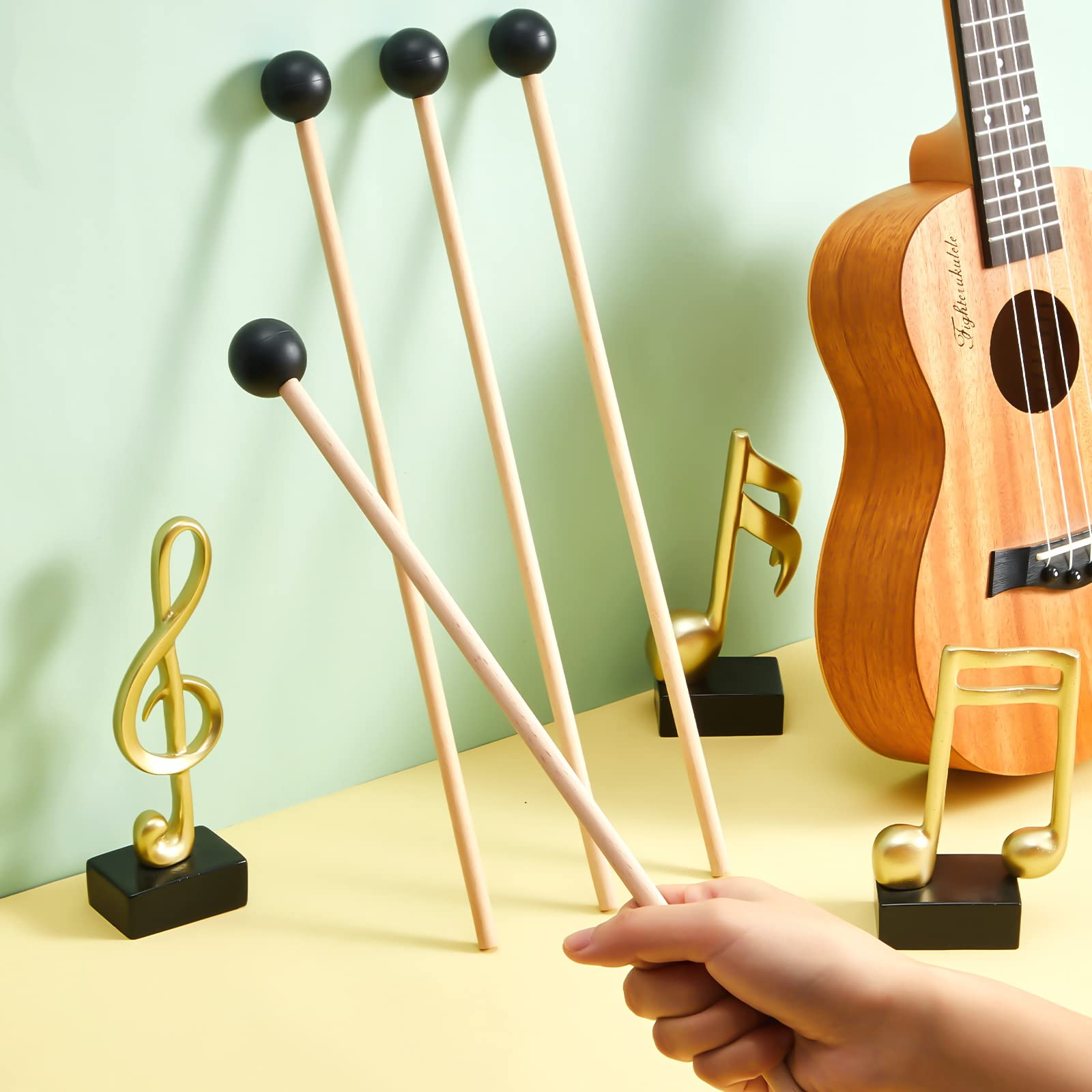 Boao 6 Pcs Rubber Mallet Percussion Xylophone Bell Mallets Glockenspiel Sticks Drum Stick Mallet With Wood Handle Rubber Mallet Percussion Instrument Kit For Gong Woodblock Drum Bells (Black)