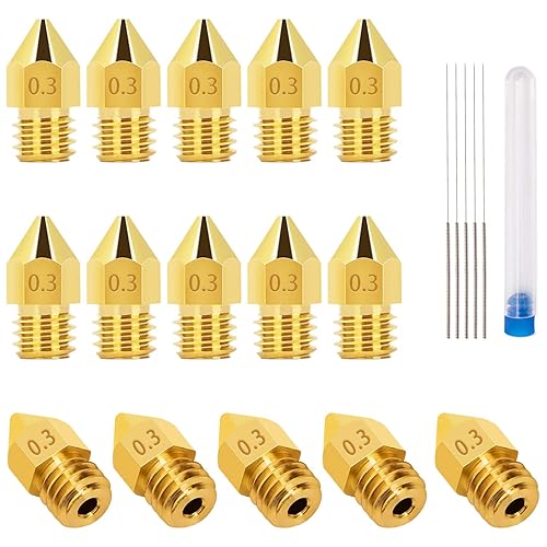 Luter 15Pcs 0.3Mm 3D Printer Nozzles Extruder Nozzles For Mk8 + 5 Pcs 0.25Mm Stainless Steel Nozzle Cleaning Needles For Makerbo