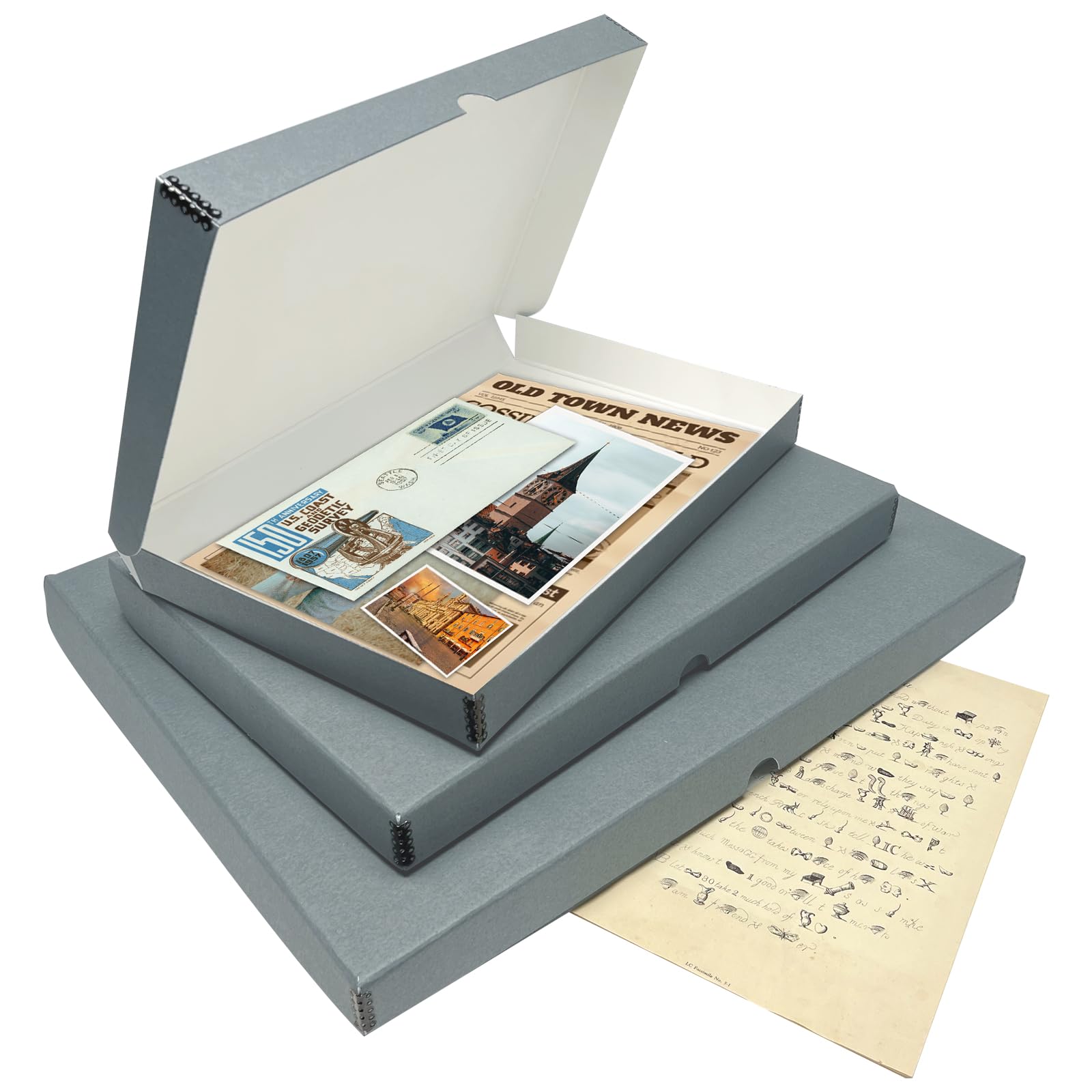 Lineco Folio Storage Box, Clamshell Design With Metal Edge. 18.5X24.5X1.75 In, Archival Boxboard, Preserve Photos, Prints, Cards, Magazines, Documents, Art, Ephemera, Family Records, Gray, Pack Of 2