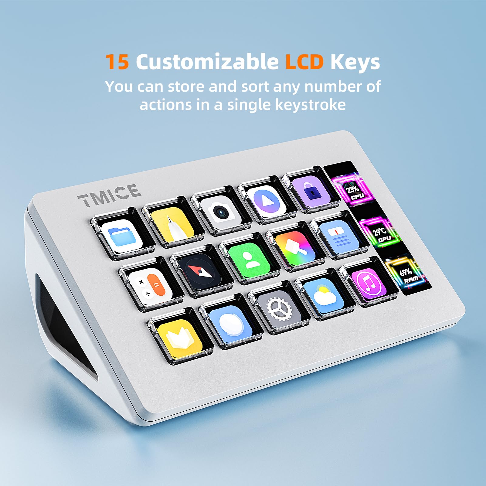 Tmice Stream Controller - Live Production Controller With 15 Customizable Lcd Keys And Adjustable Stand, Trigger Actions In Obs