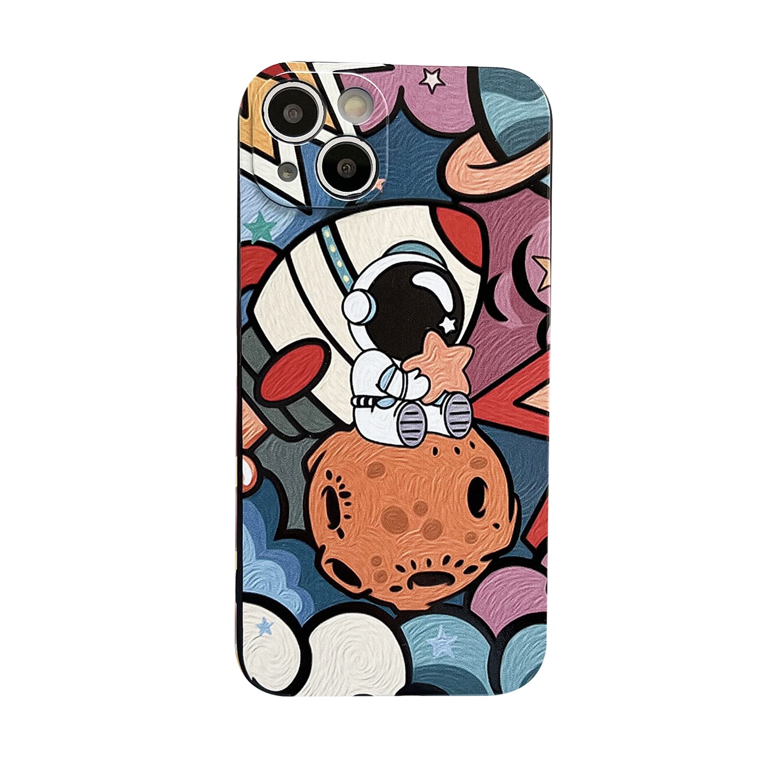 Yonds Queen Compatible With Iphone 13 Cute Case, Cool Cartoon Astronaut Planet Space Painting Design Stylish Soft Tpu Bumper Sho