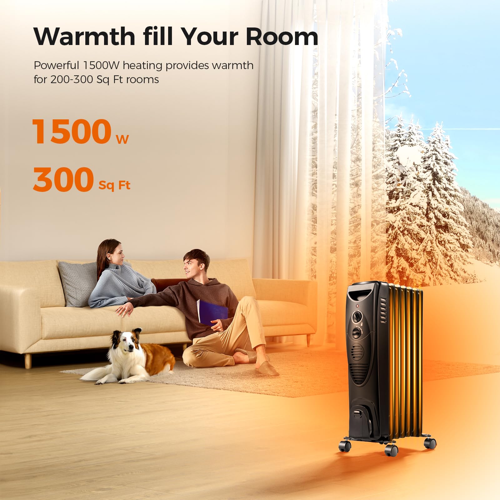 Kismile Portable Electric Radiator Heater, Oil Filled With 3 Heat Settings, Adjustable Thermostat, Overheat & Tip Over Protectio