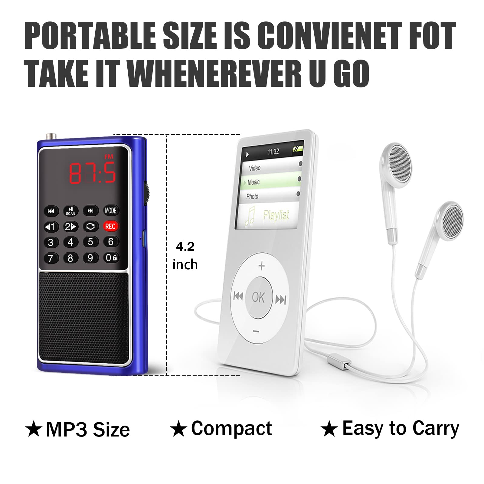 Leting Portable Radio With Mp3 Speaker, Radios Porable Fm, Radio Support Tf Card/Usb/Music Recording, Emergency Radio Rechargeab