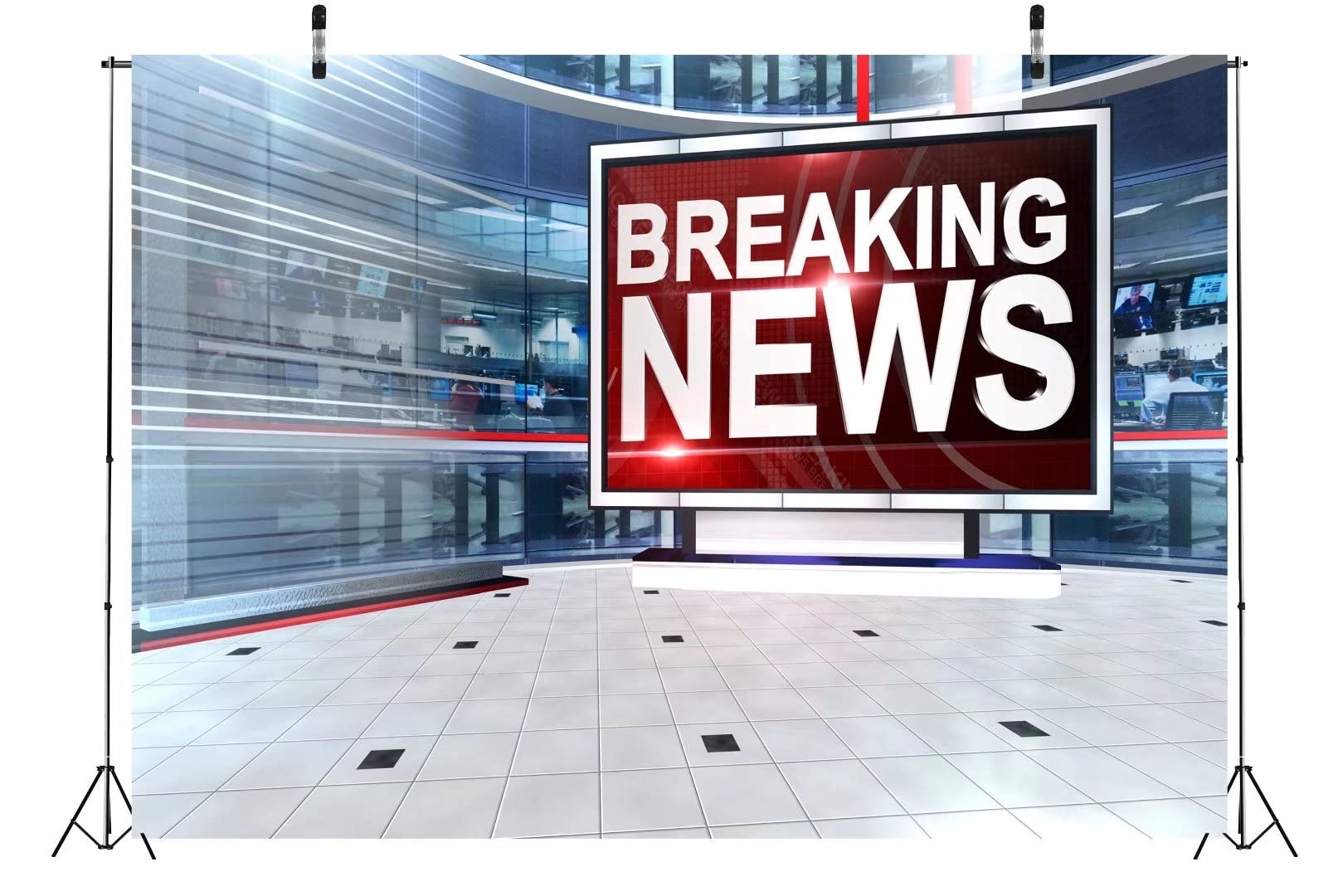 Beleco 5X3Ft Fabric News Broadcast Backdrop Studio Tv Breaking News Backdrop News Room Broadcasting Background Program Record Ne