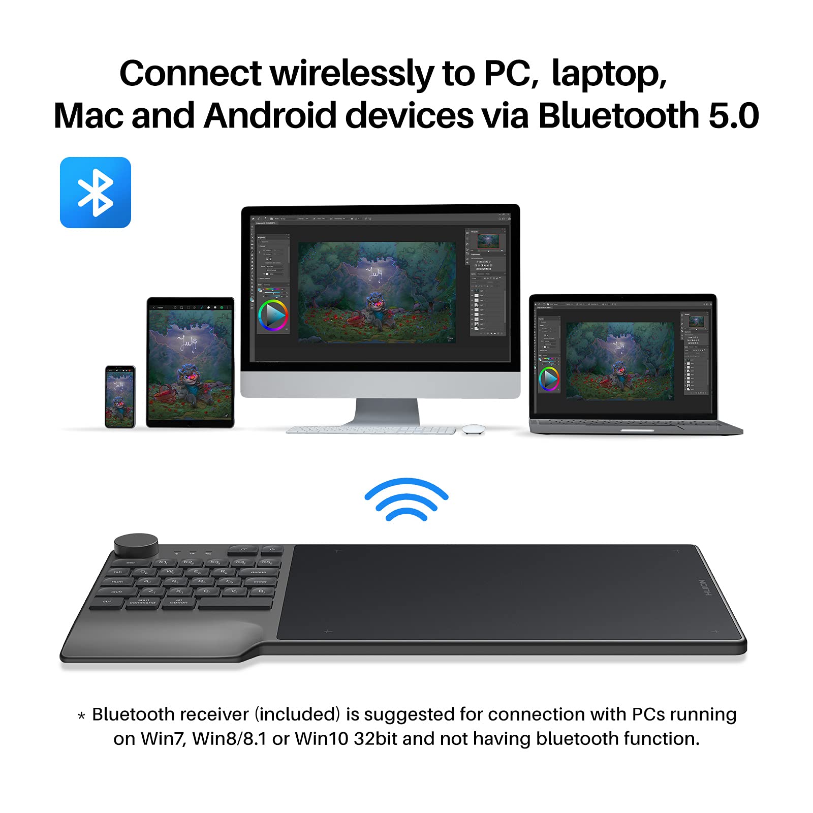 Huion Inspiroy Keydial Kd200, 8.9X5.6Inch Metal Grey Graphic Tablet, Battery-Free Pen, Bluetooth 5.0, 5 Customized Keys, Keyboar