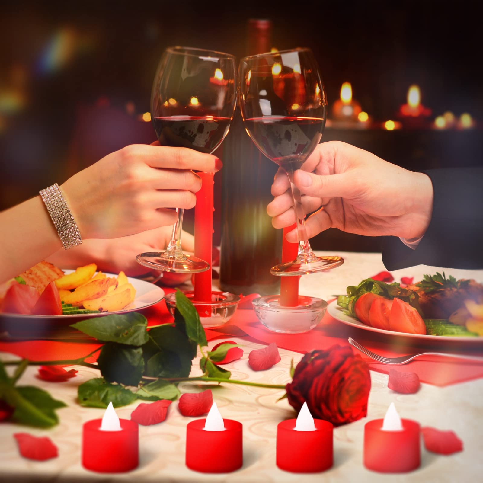 600 Pieces Artificial Rose Petals With 12 Pieces Led Tea Lights Candle Romantic Candle For Romantic Night Valentine? Day Anniver