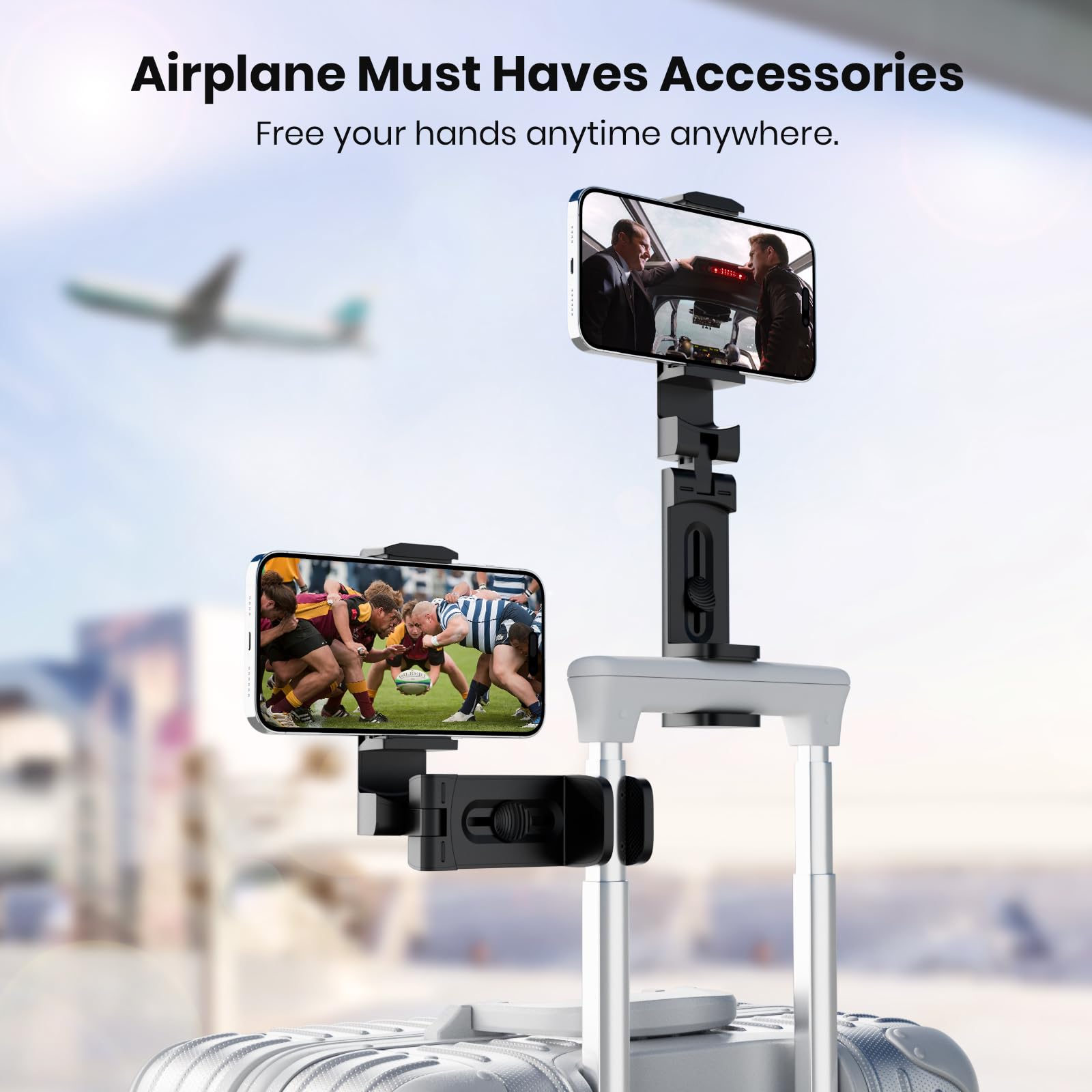 2 Pack Universal Airplane Phone Holder, Klearlook 360 Degree Rotation Travel Essentials Phone Mount For Desk, Handsfree Travel M