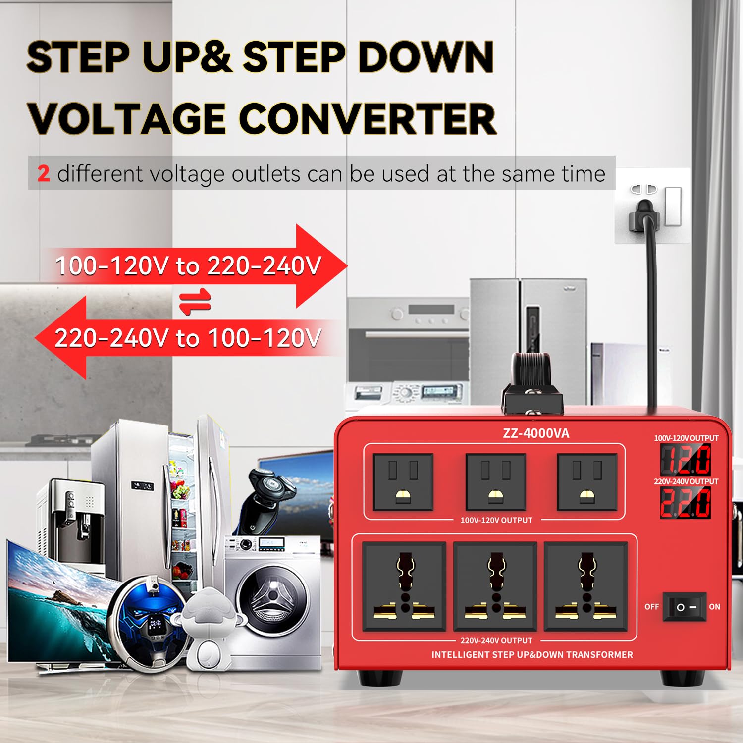 Olteanp 4000 Watt Voltage Converter Transformer Heavy Duty Step Up/Down Power Converter 220V To 110V, 110V To 220V With 3 Us Out
