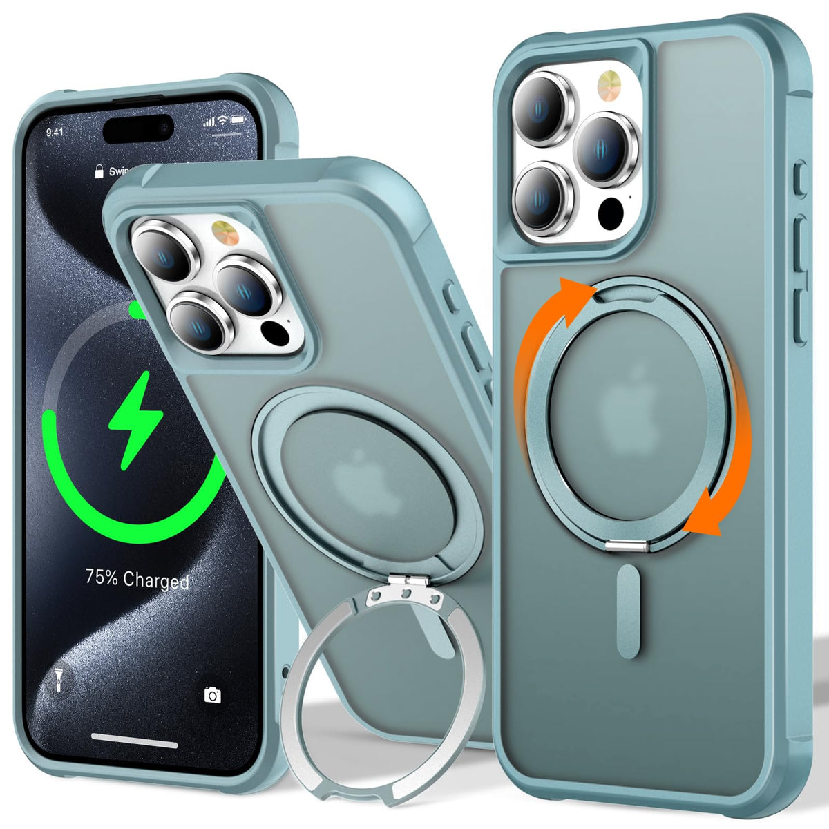 UMIONE 360 Rotatable Magnetic Ring Design for iPhone 15 Pro, Built-in ...