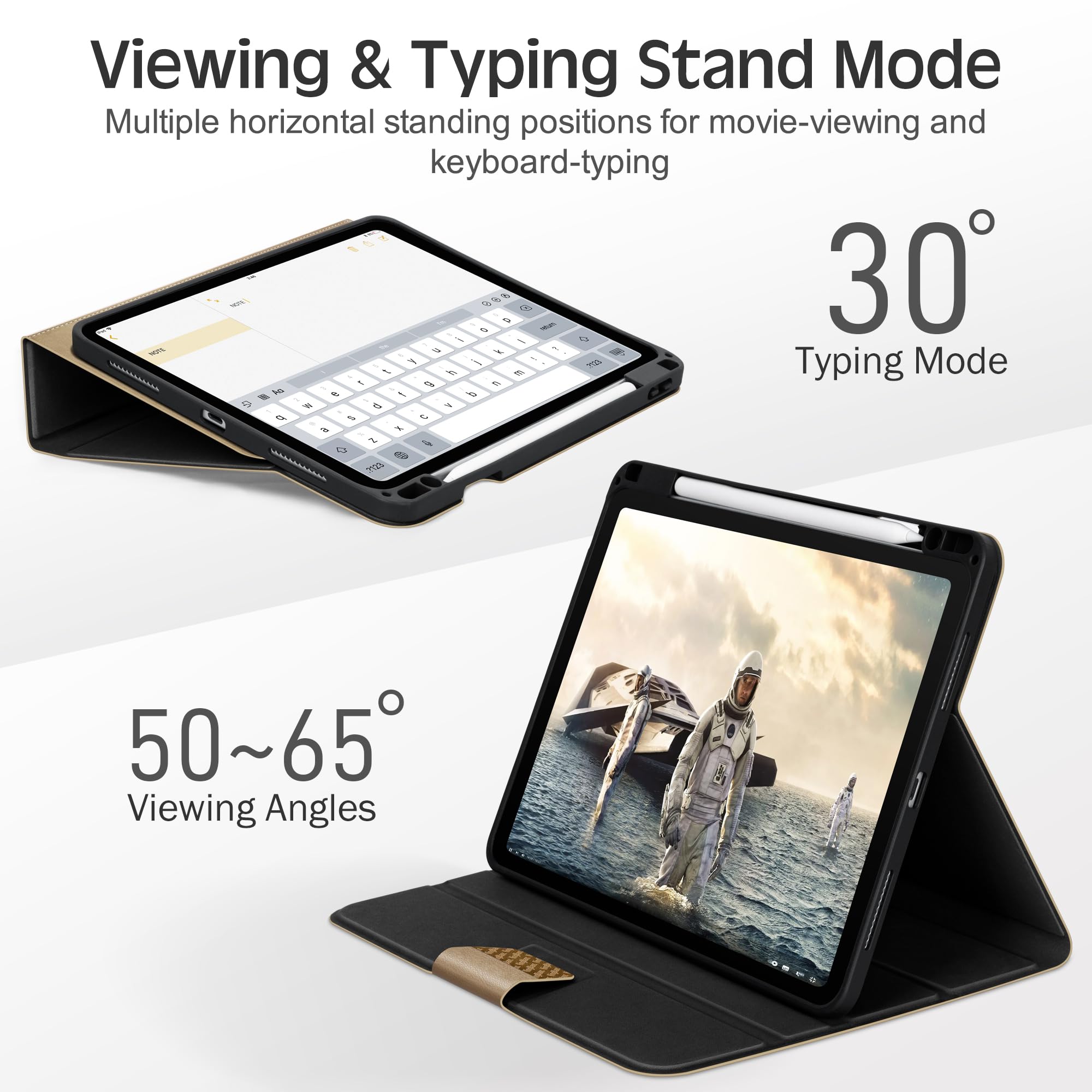 Kingblanc Case For Ipad Pro 13 Inch Case (2024, M4) With Pencil Holder, Vegan Leather Smart Stand Protective Cover [Auto Sleep/W