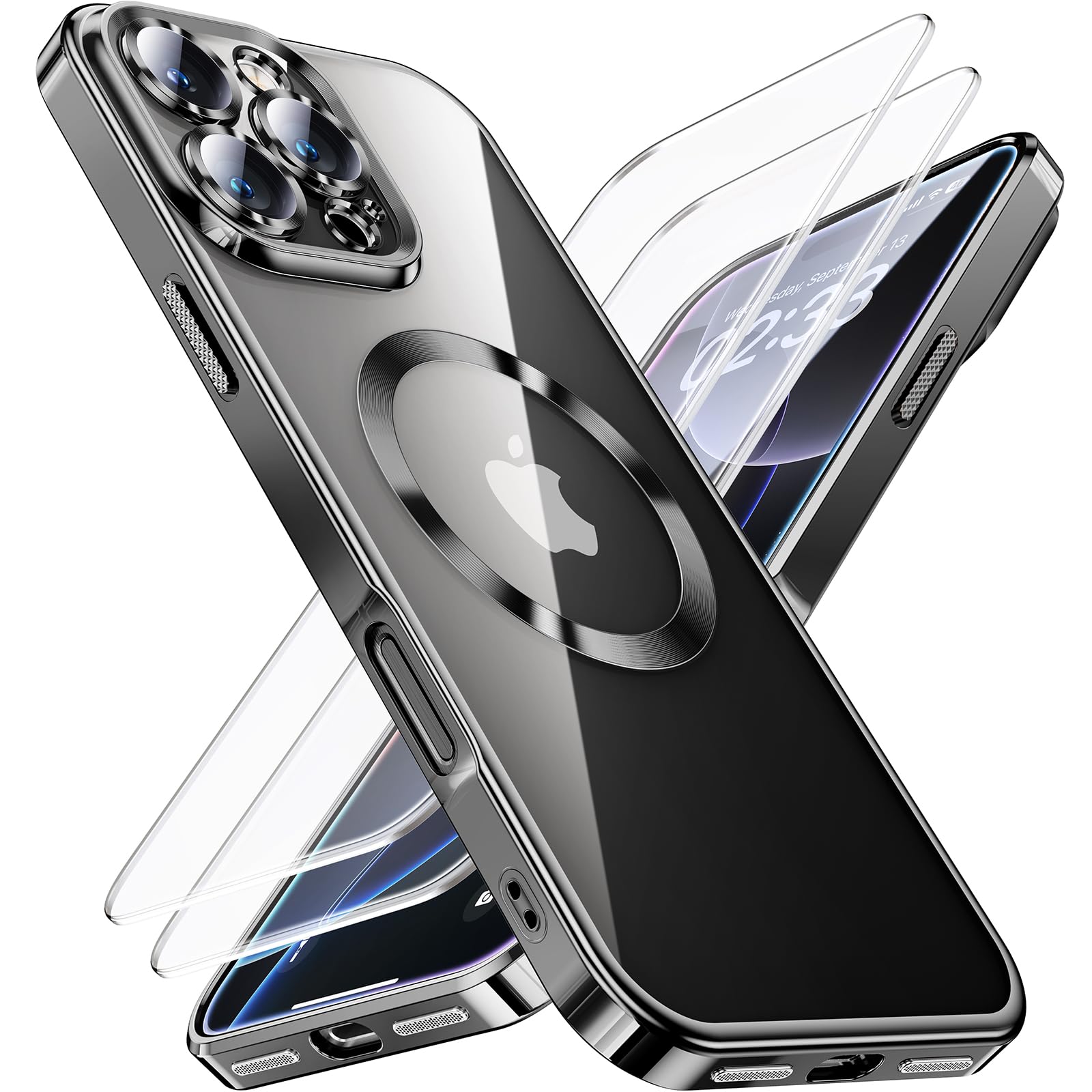 Jueshituo For Iphone 16 Pro Max Case With 2X Screen Protection [Built In Lens Protector] [Stronger N56 Magnets] [Not Yellowing]