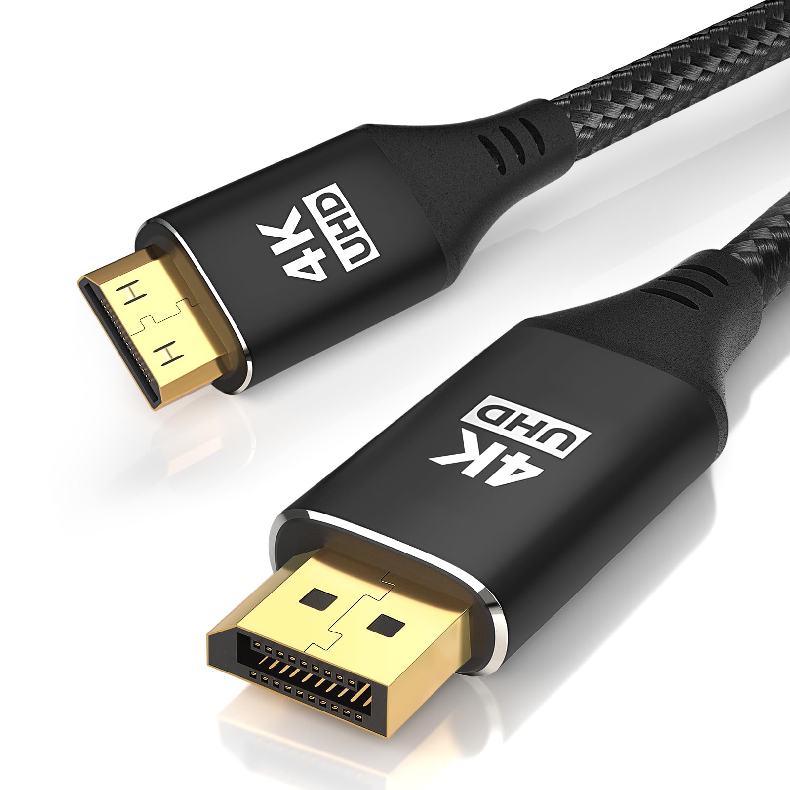 4K Displayport To Mini Hdmi Cable 6Ft, Dp To Mini Hdmi Male Video Uhd 1440P/2K@120Hz,4K@30 Nylon Dp To Mini Hdmi Uni Directional Cord For Dell, Desktop, Amd, Nvidia, Lenovo, Hp, Thinkpad