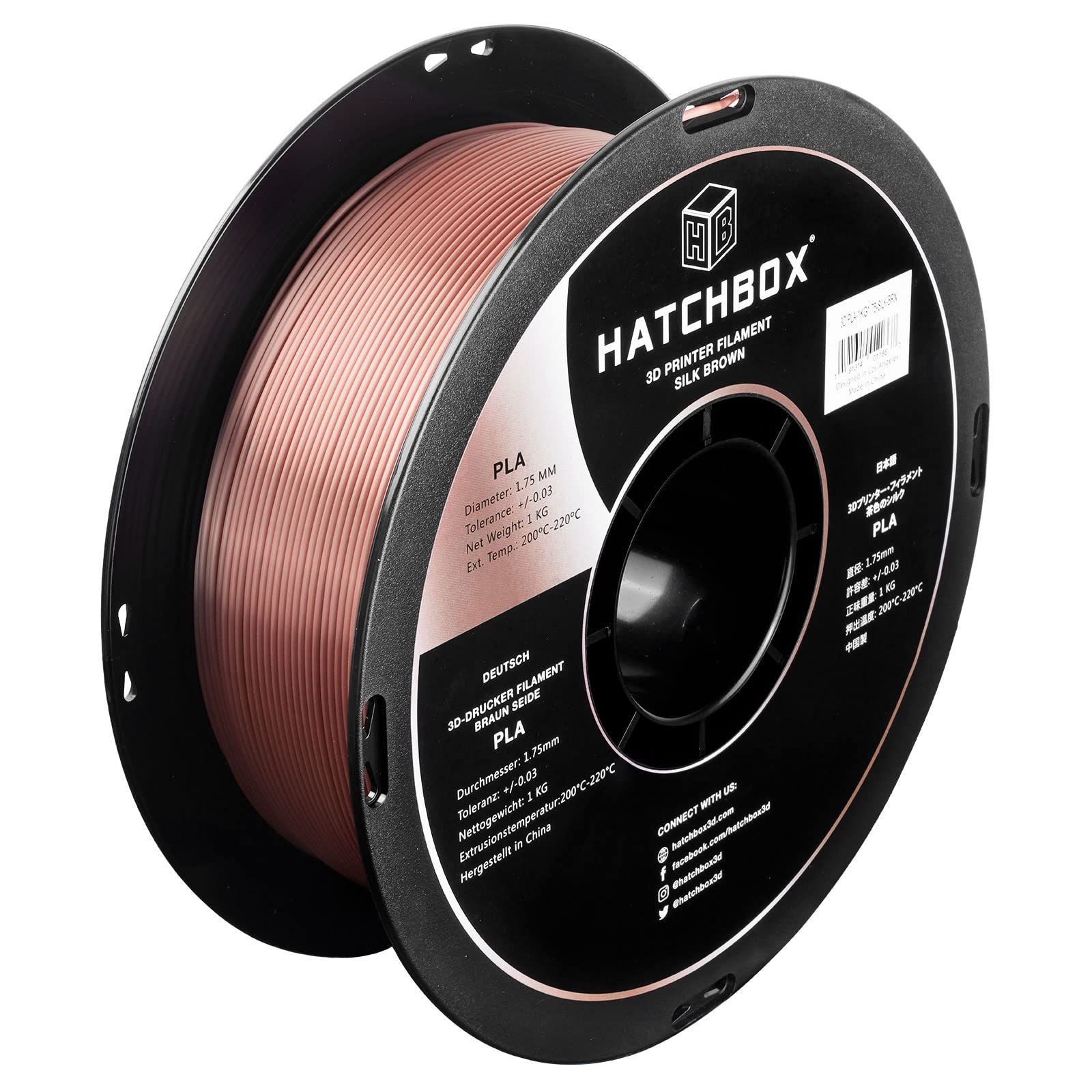 HATCHBOX 1.75mm Silk Brown PLA 3D Printer Filament, 1 KG Spool, Dimensional Accuracy +/- 0.03 mm, 3D Printing Filament